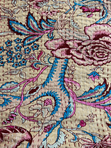Handmade Printed Kantha Quilt – 100% Cotton Bedding Throw