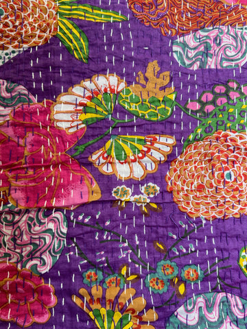 Printed Kantha Blanket – Hand-Stitched with Love