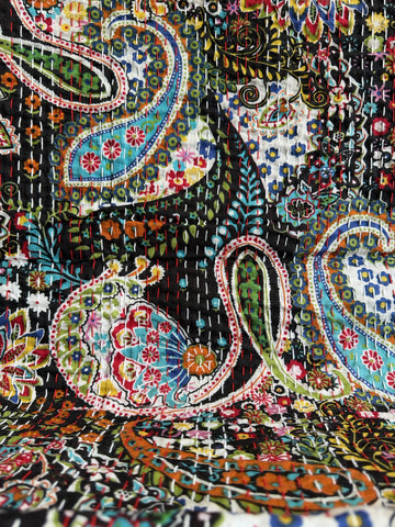 Block Print Kantha Quilt – Hand-Stitched Bed Cover