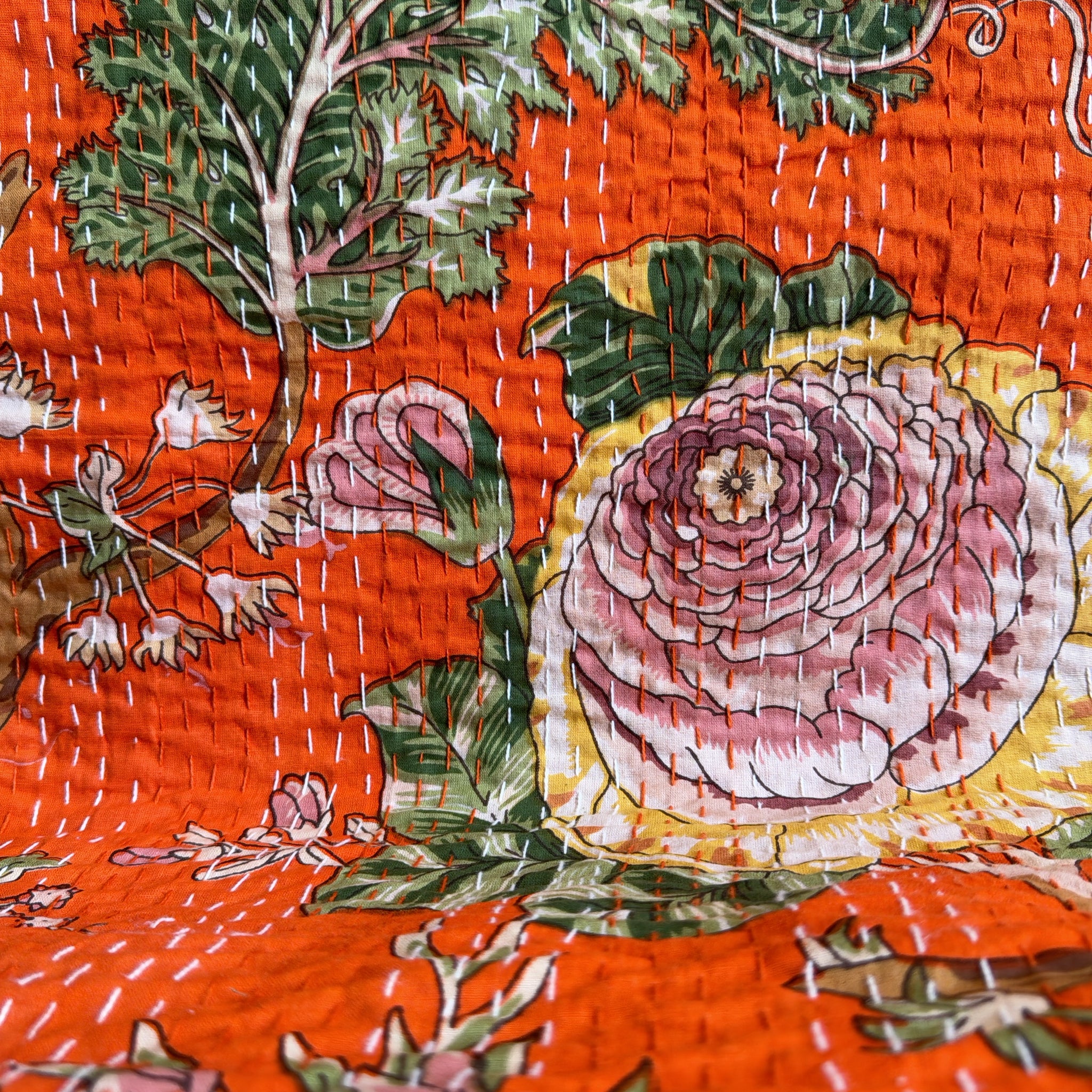 Hand Block Printed Kantha Quilt – Cotton Layered Blanket