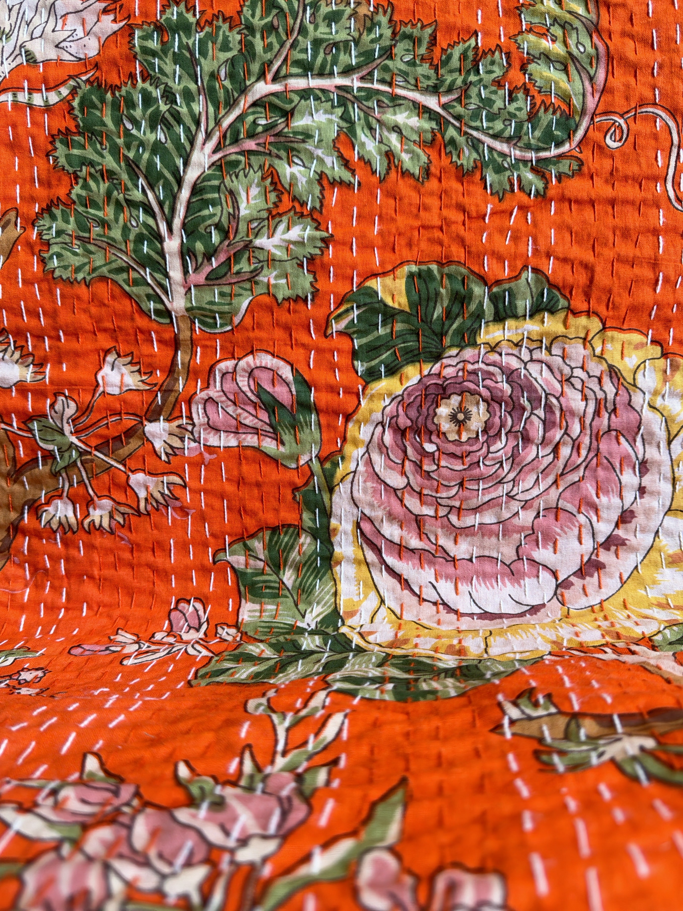 Hand Block Printed Kantha Quilt – Cotton Layered Blanket