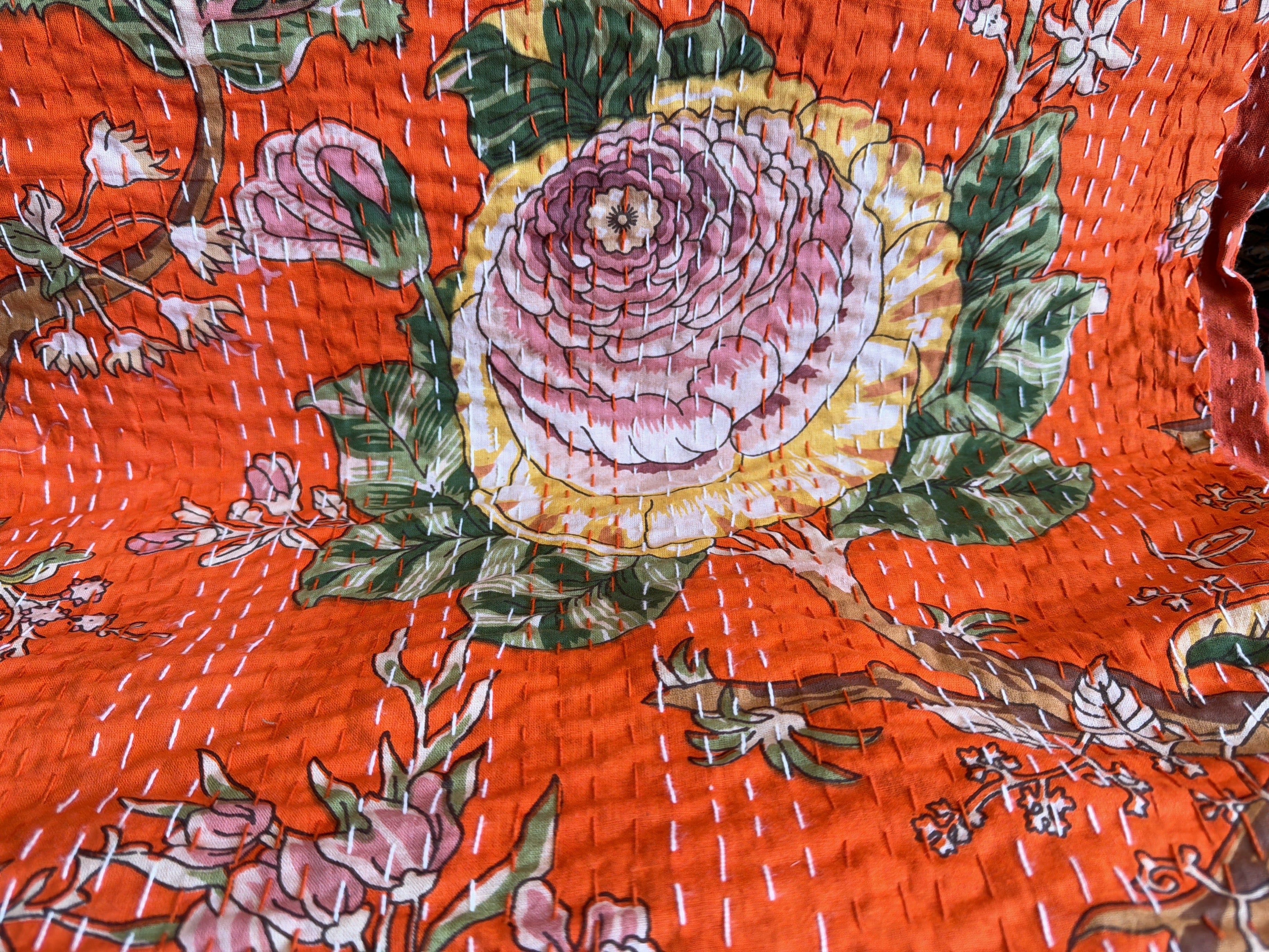Hand Block Printed Kantha Quilt – Cotton Layered Blanket