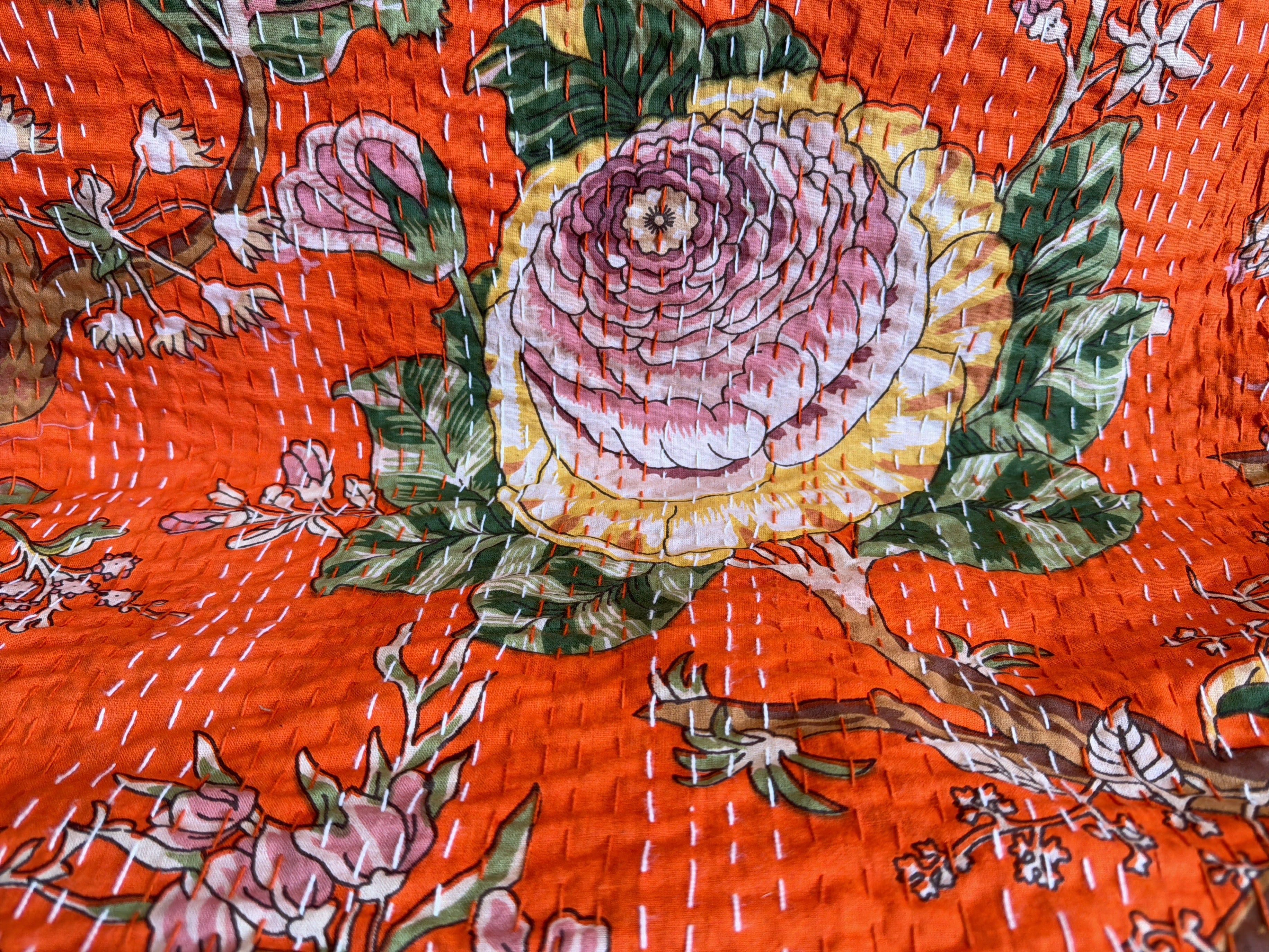 Hand Block Printed Kantha Quilt – Cotton Layered Blanket