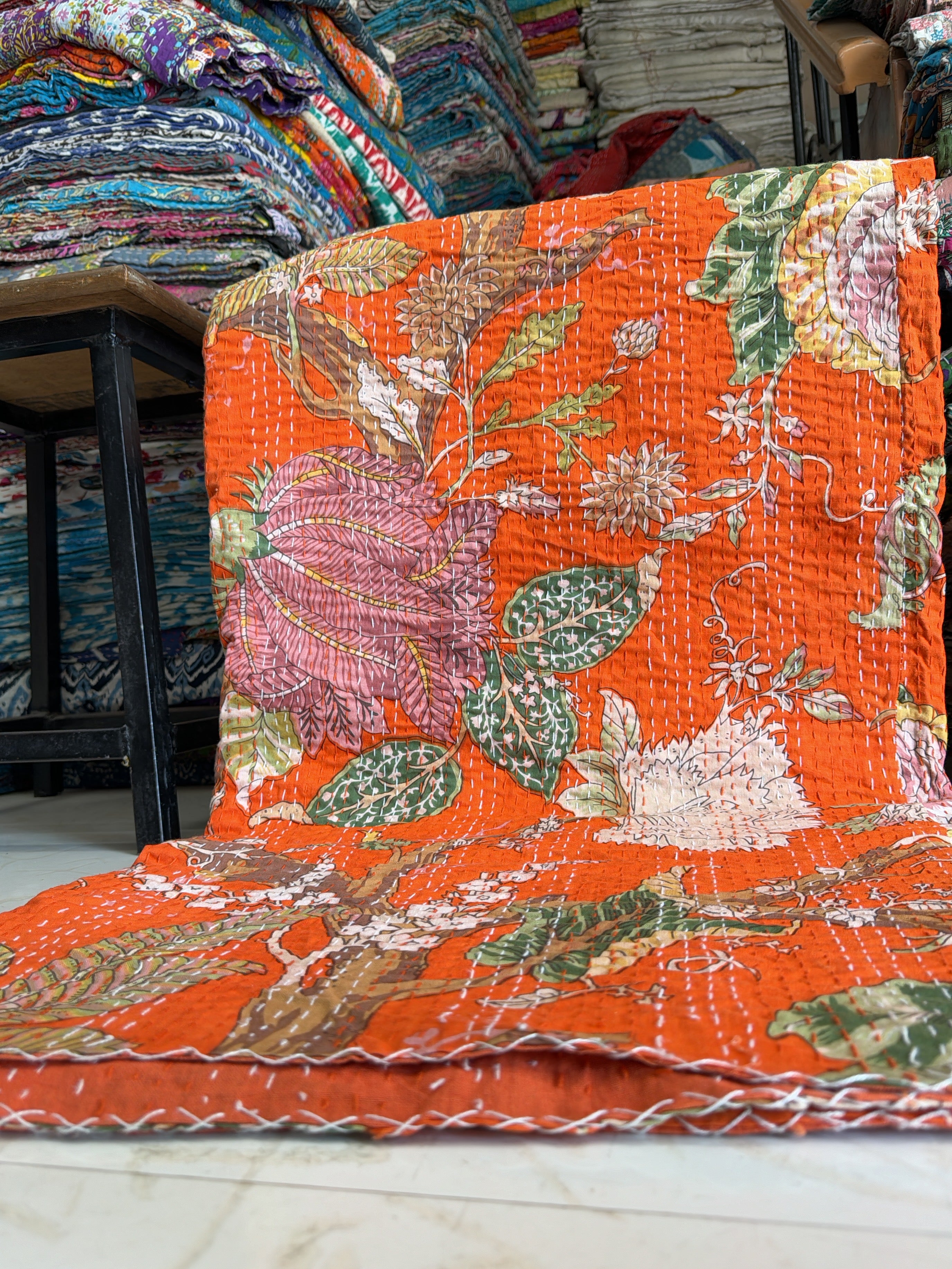 Bohemian Printed Kantha Quilt – Couch or Bed Throw