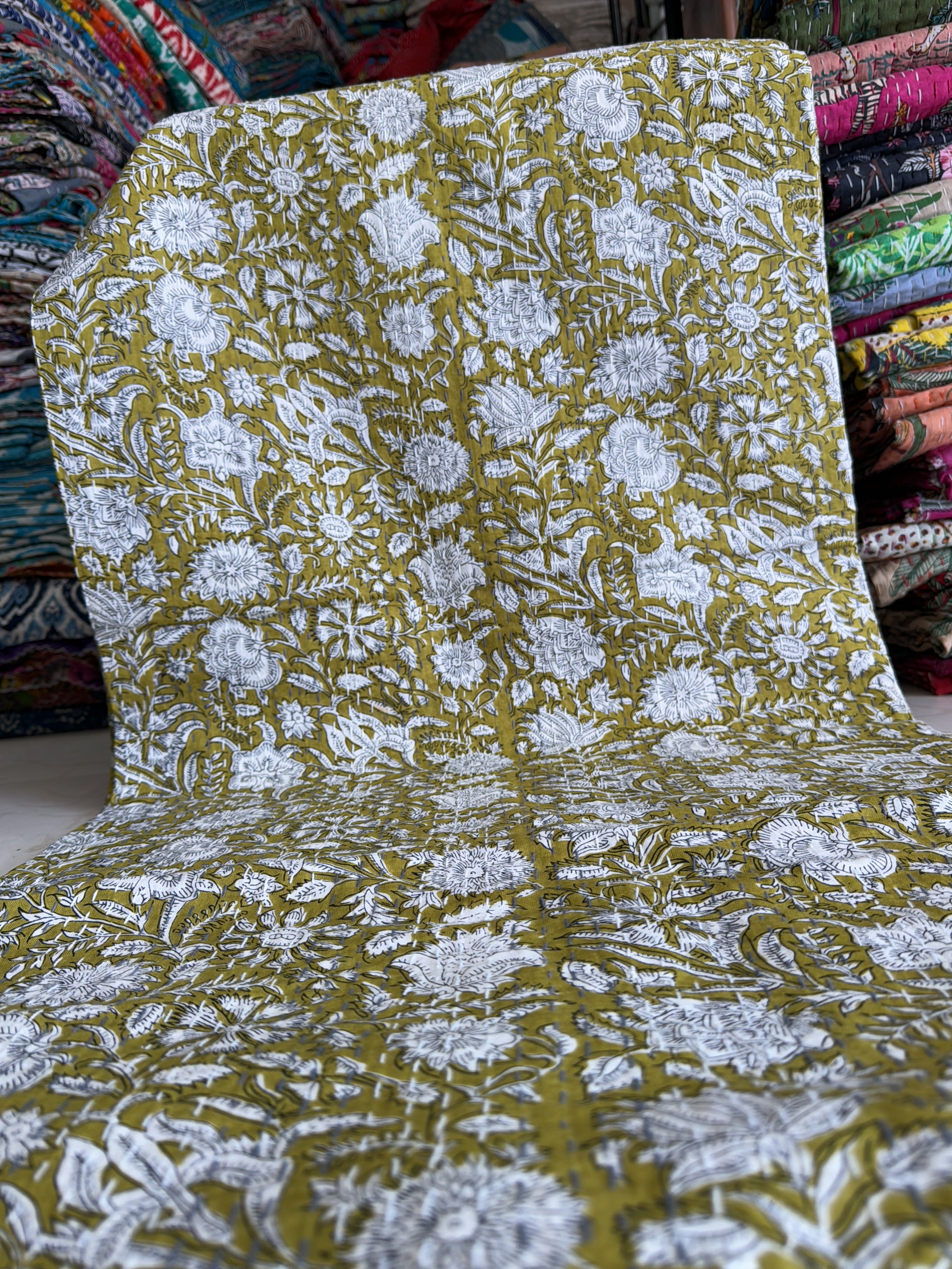 Kantha Quilt for Queen Bed – Printed Cotton Bedding