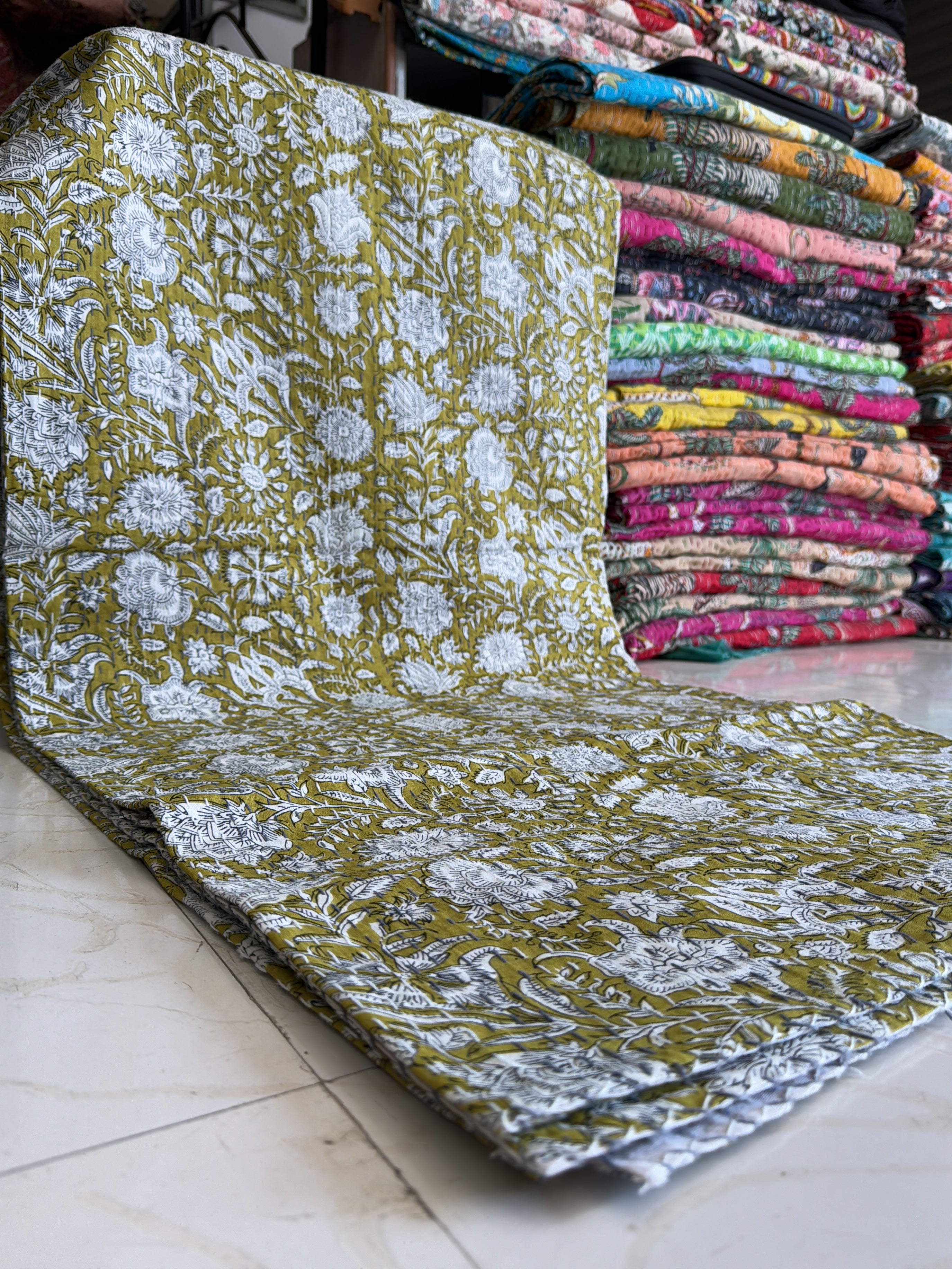 Kantha Quilt for Queen Bed – Printed Cotton Bedding