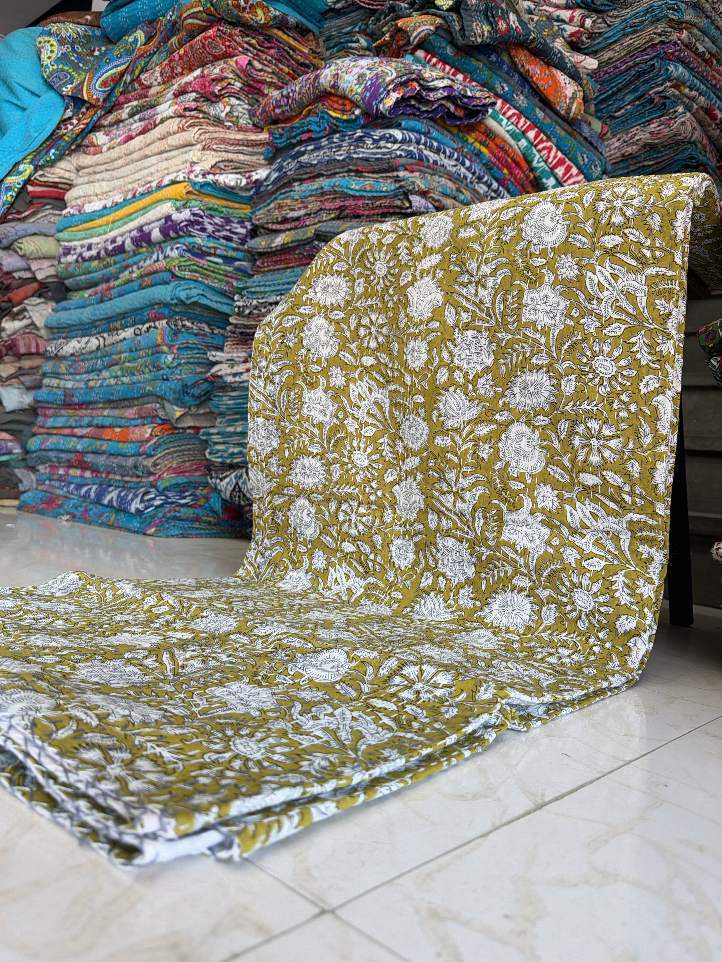 Kantha Quilt for Queen Bed – Printed Cotton Bedding