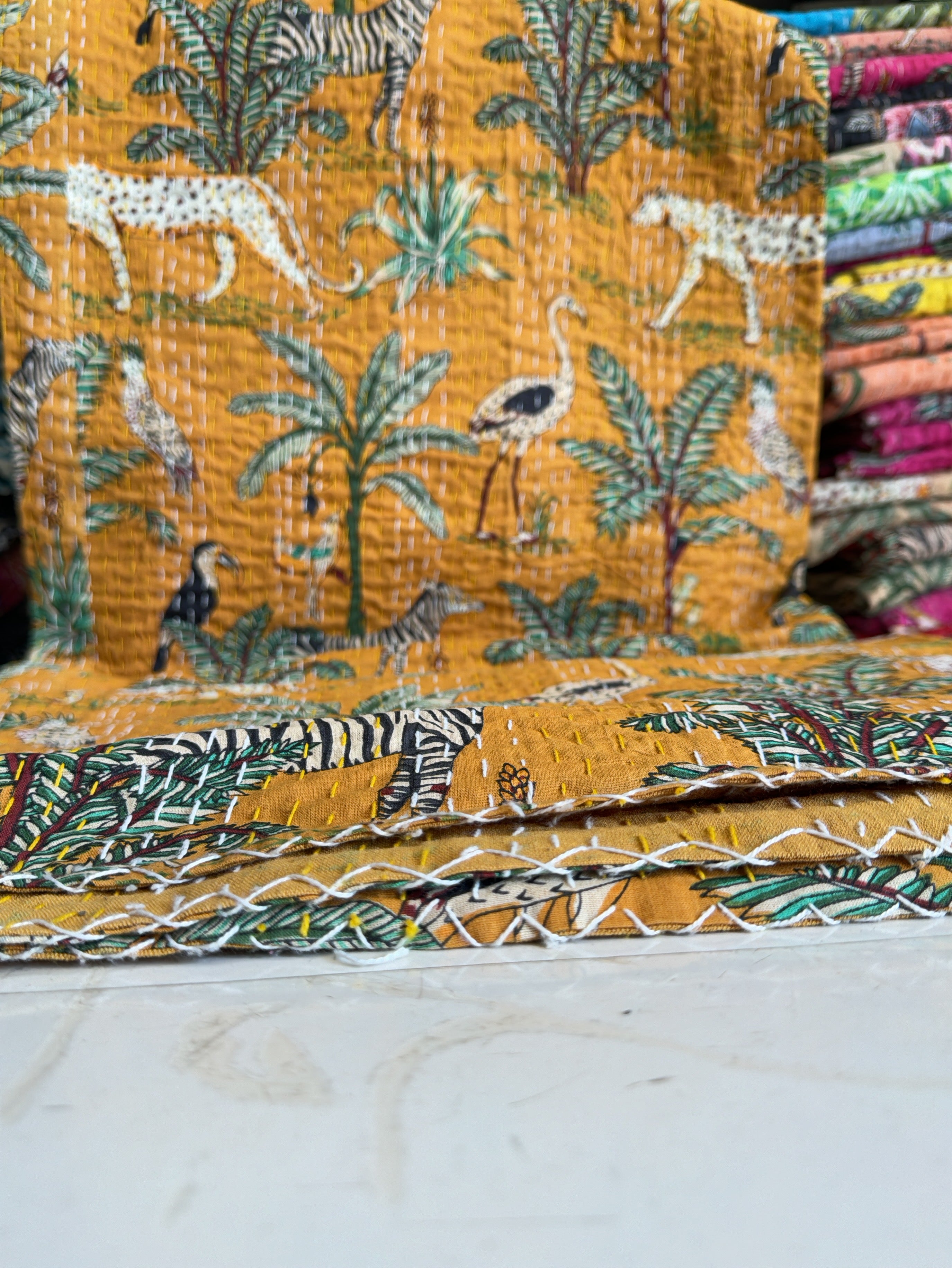 Minimalist Kantha Blanket – Handprinted Cotton Layer