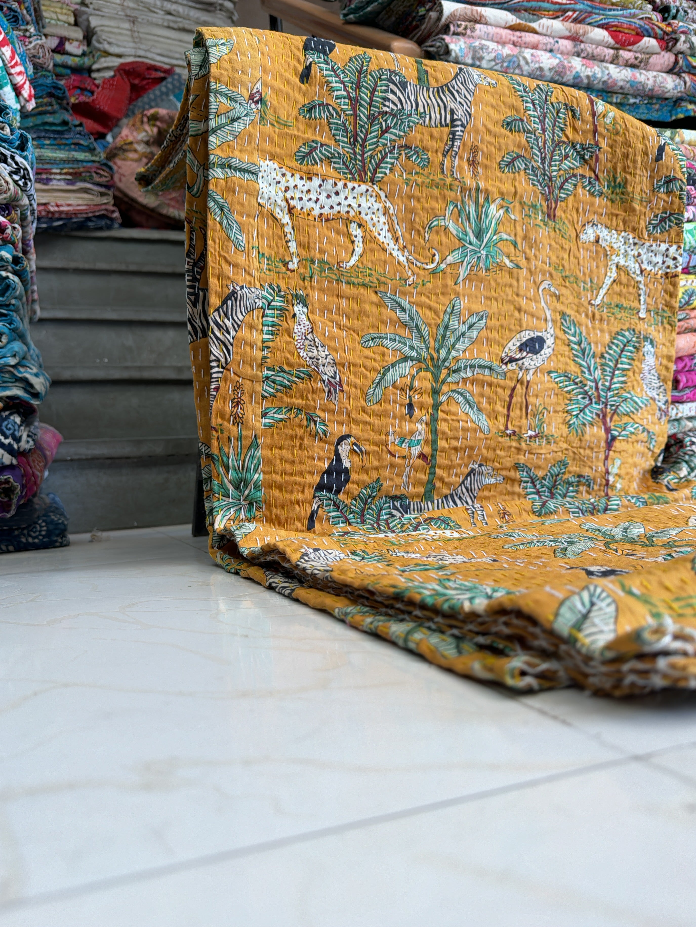 Minimalist Kantha Blanket – Handprinted Cotton Layer