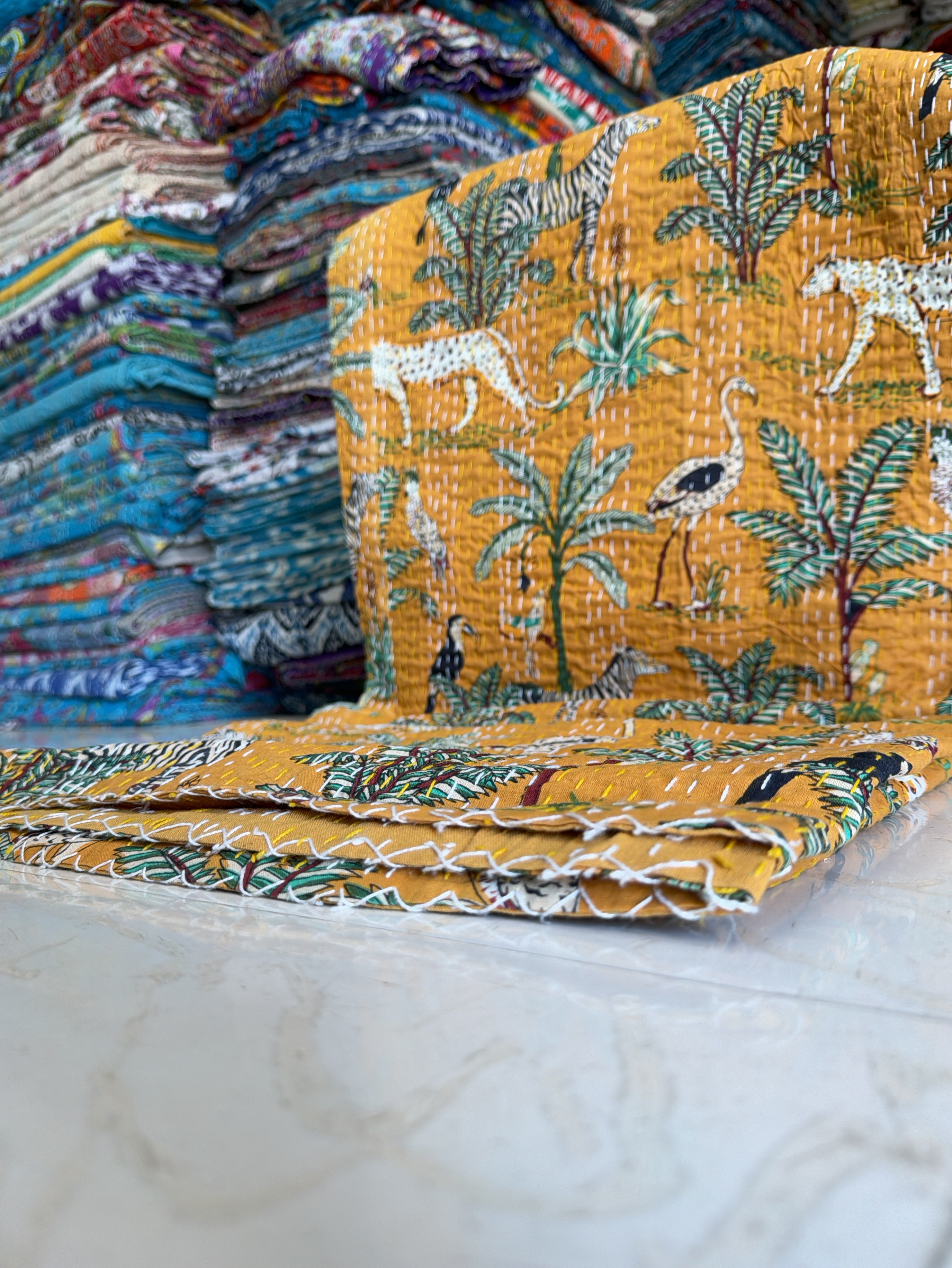 Minimalist Kantha Blanket – Handprinted Cotton Layer