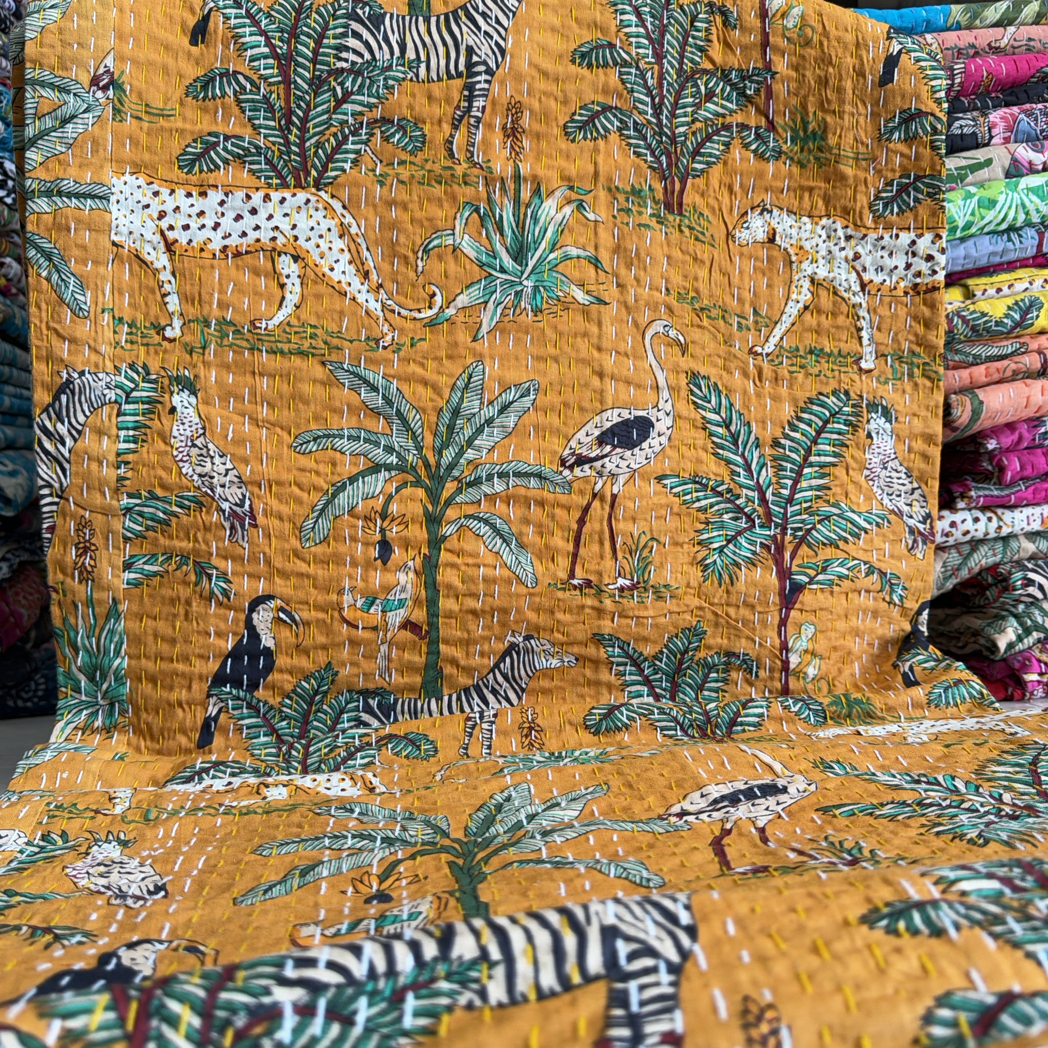 Minimalist Kantha Blanket – Handprinted Cotton Layer