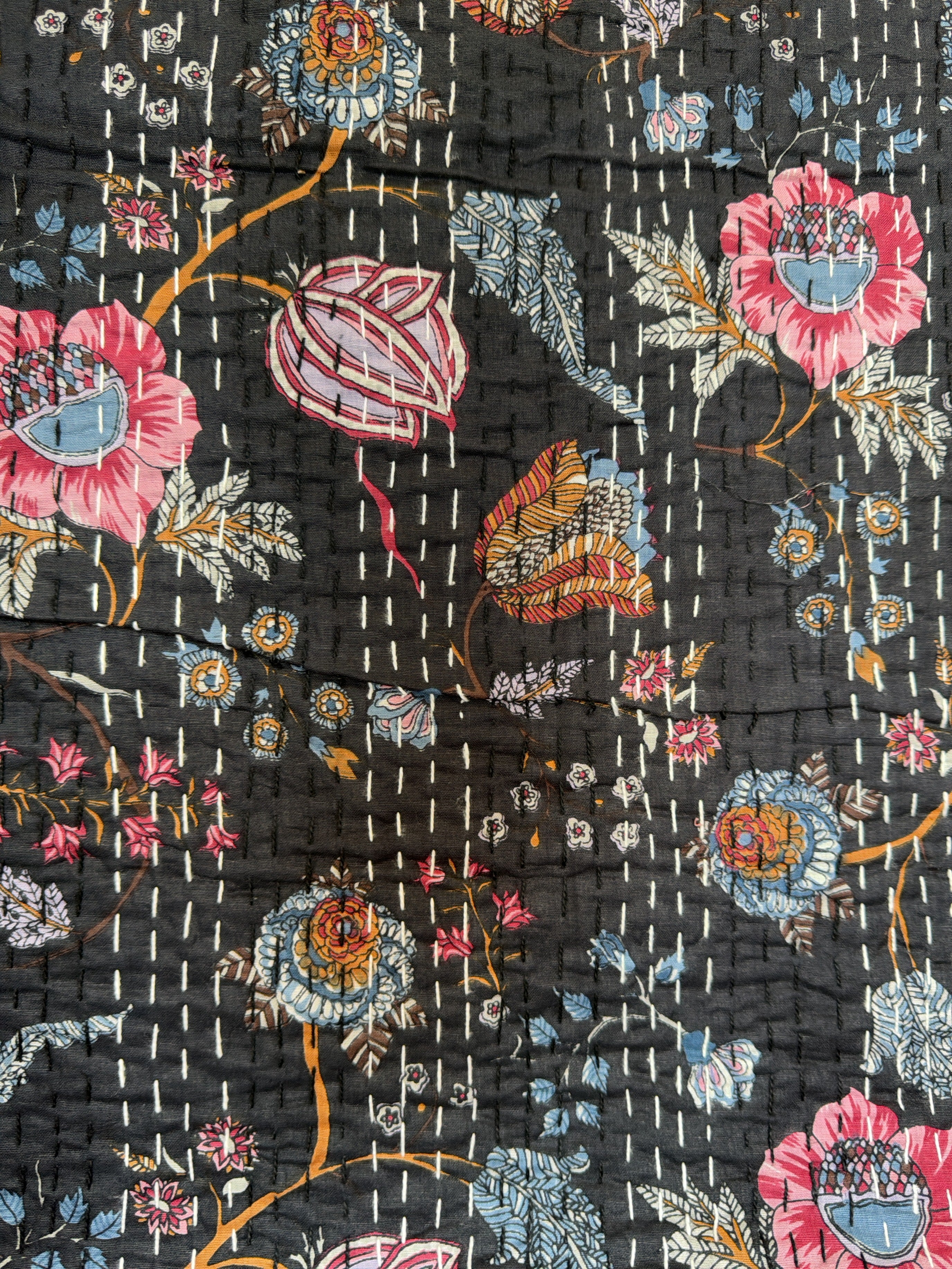 Lightweight Printed Kantha Throw for Summer