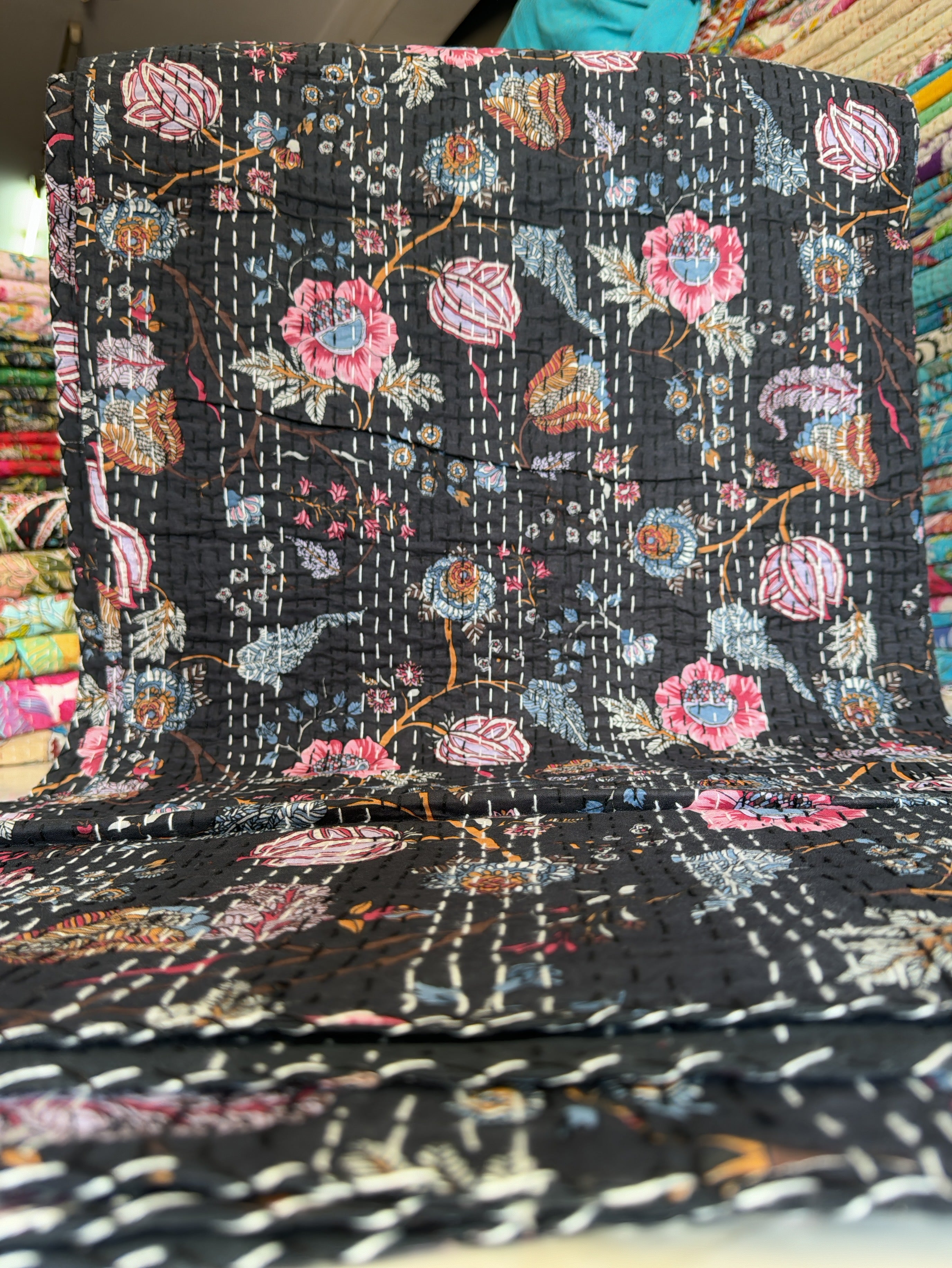 Lightweight Printed Kantha Throw for Summer