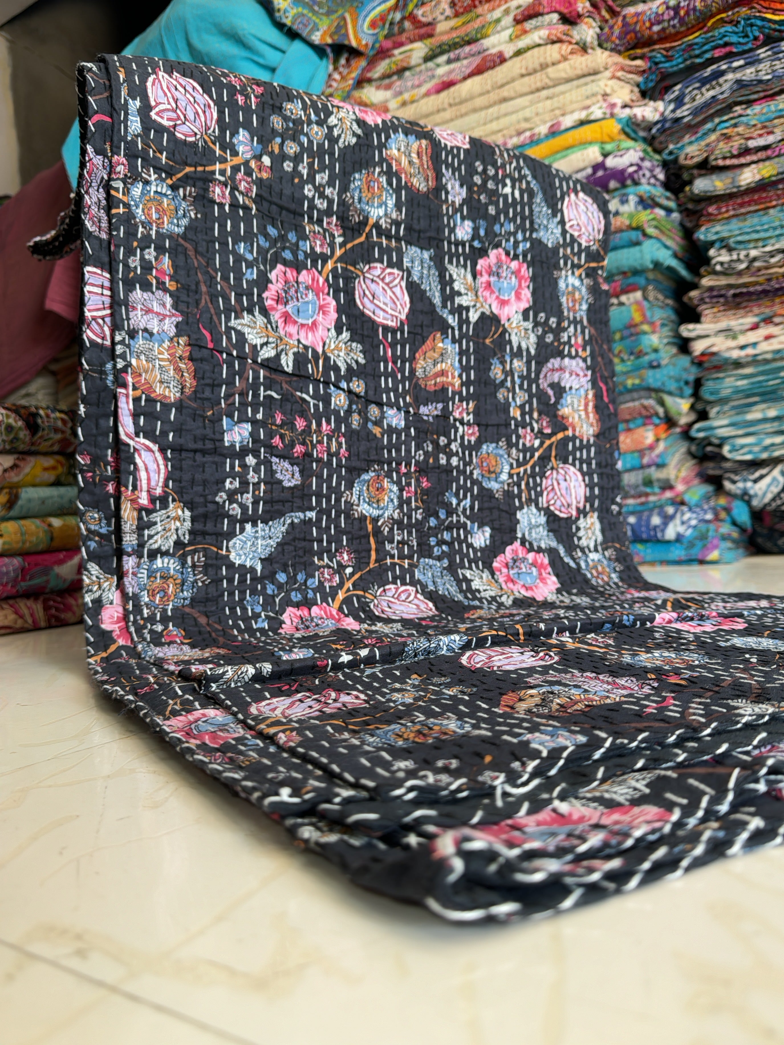 Lightweight Printed Kantha Throw for Summer