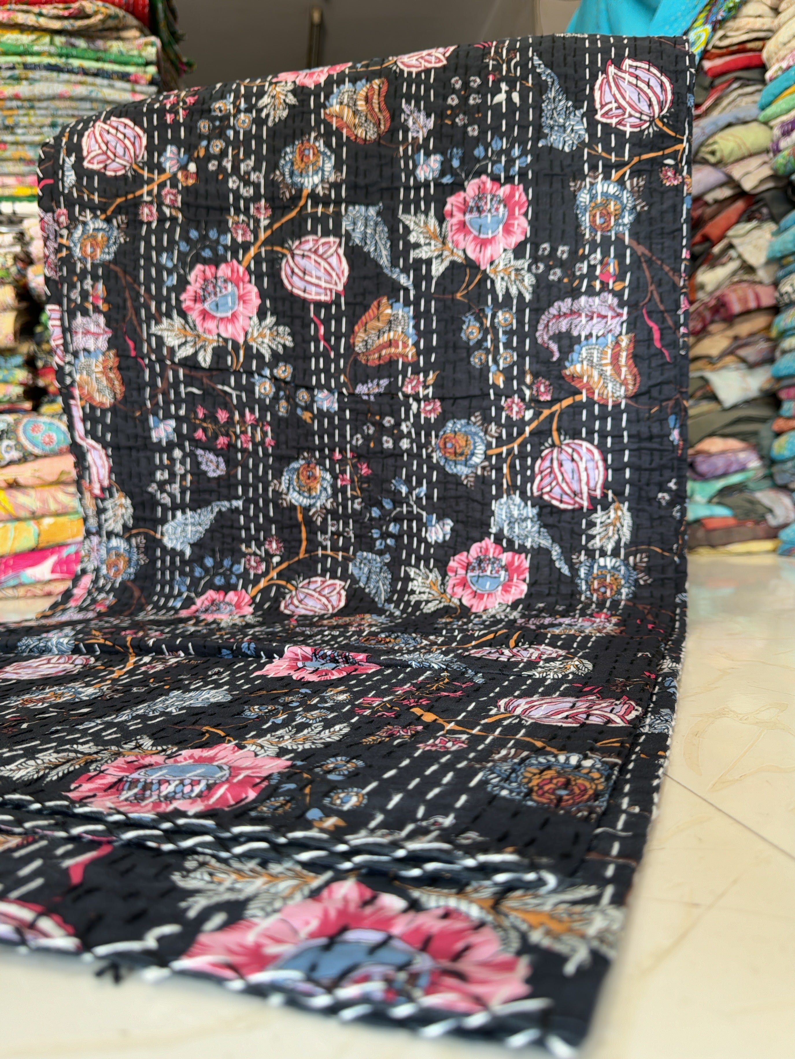Lightweight Printed Kantha Throw for Summer