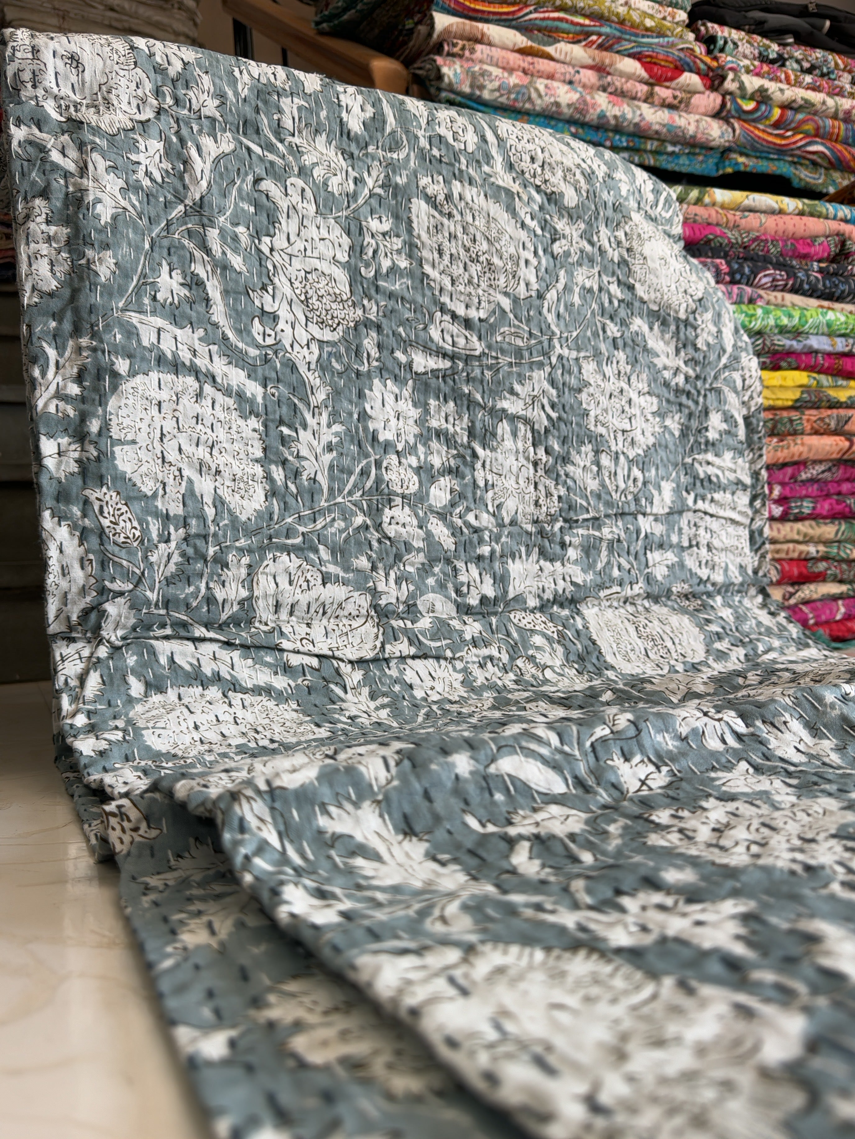 Cozy Kantha Quilt for Fall & Winter – Hand-Printed