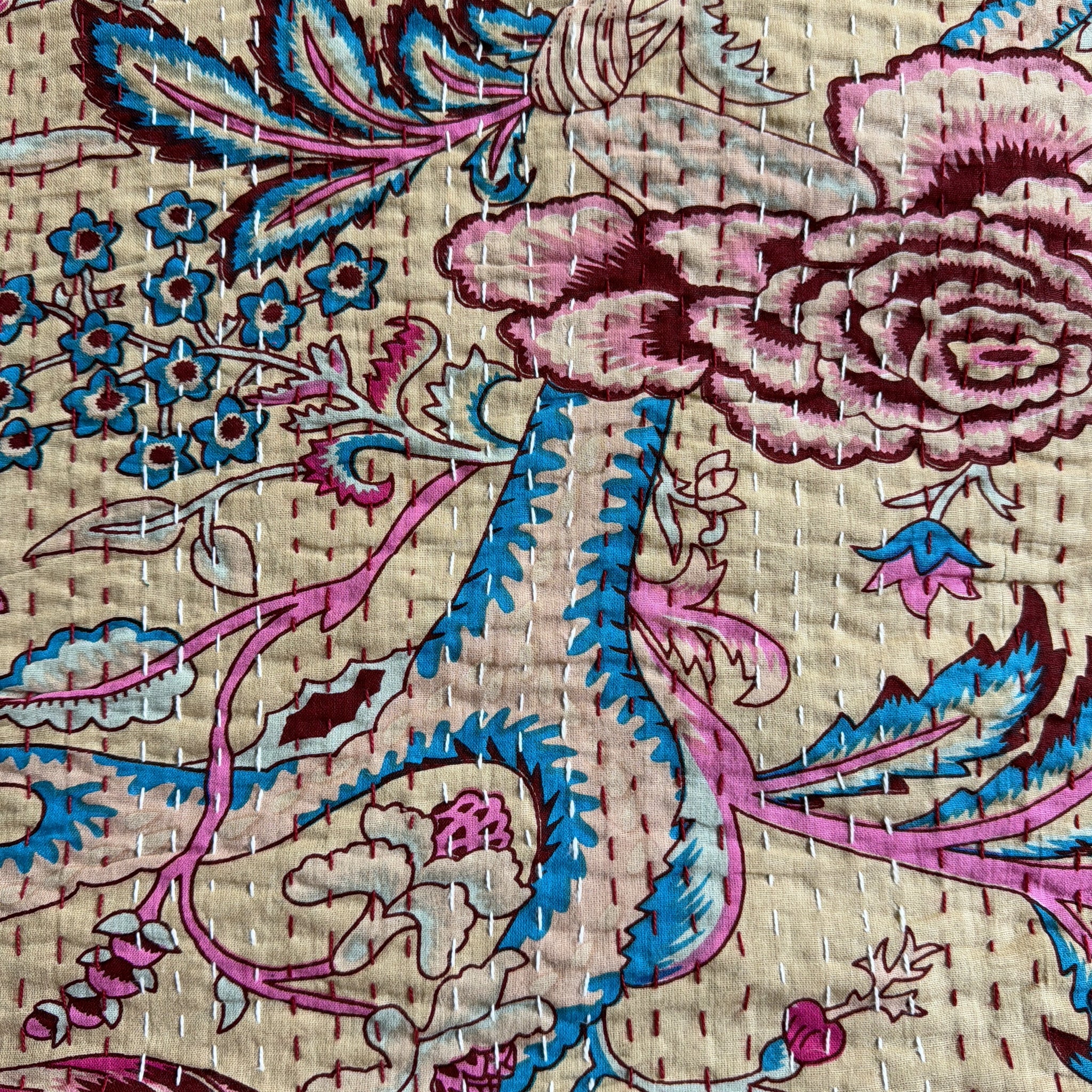 Handmade Printed Kantha Quilt – 100% Cotton Bedding Throw