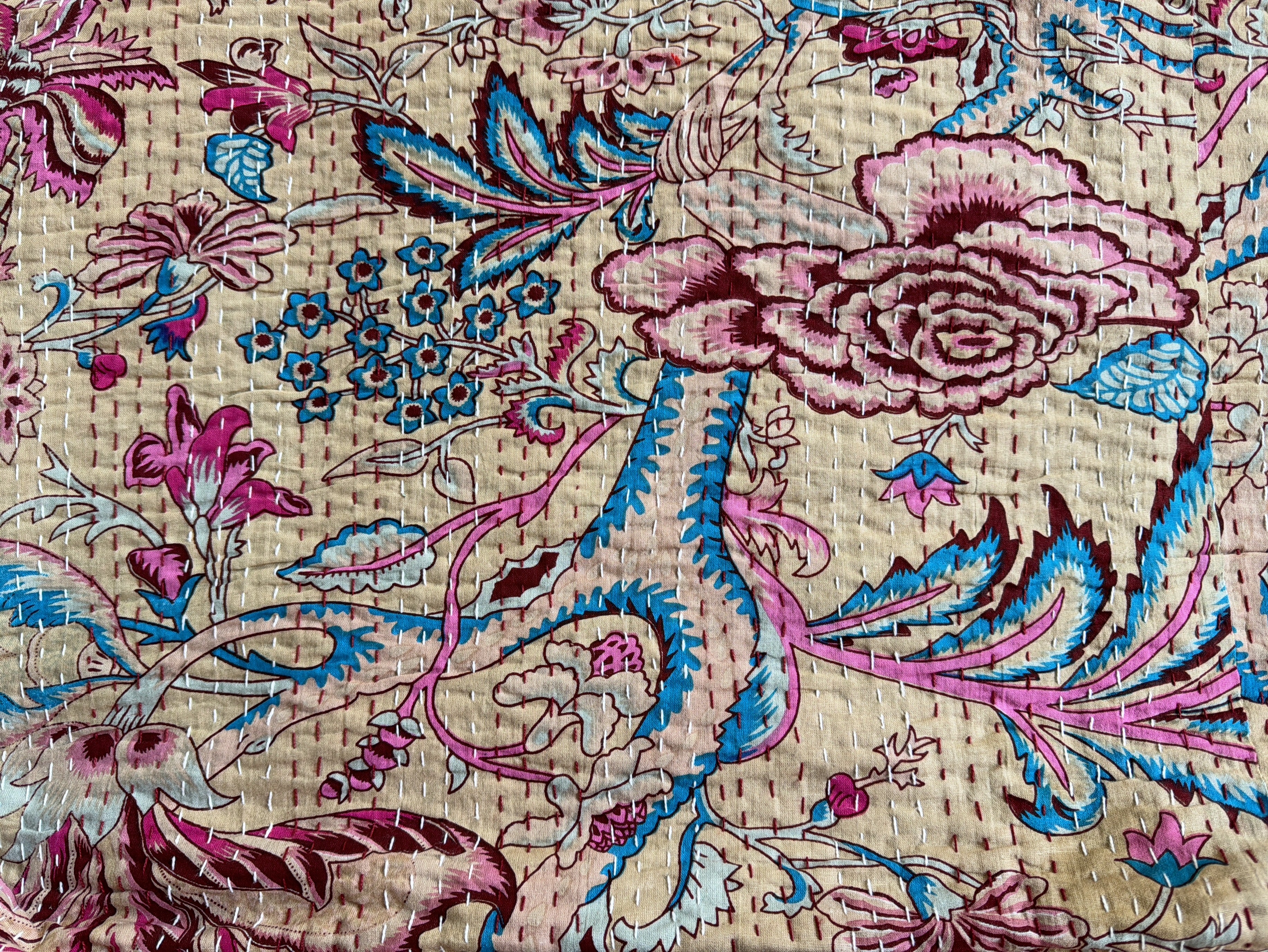 Handmade Printed Kantha Quilt – 100% Cotton Bedding Throw