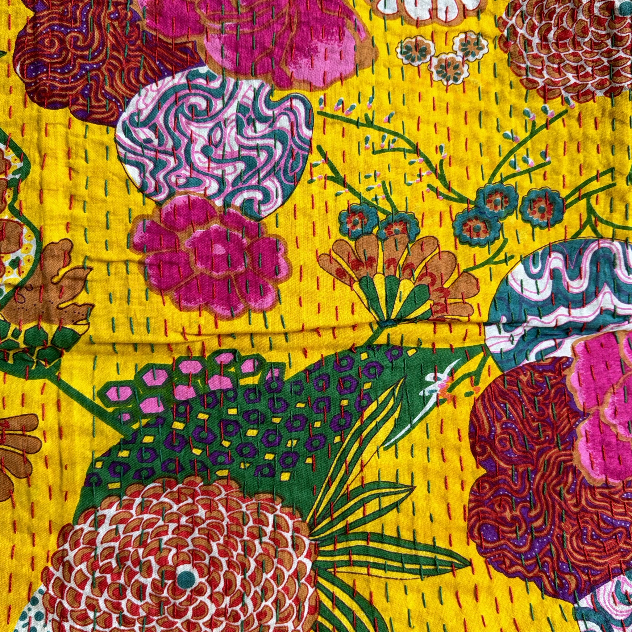 Pre-Washed Printed Kantha Quilt – Ready to Use