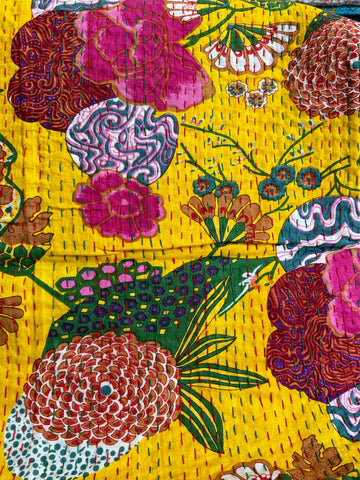 Pre-Washed Printed Kantha Quilt – Ready to Use