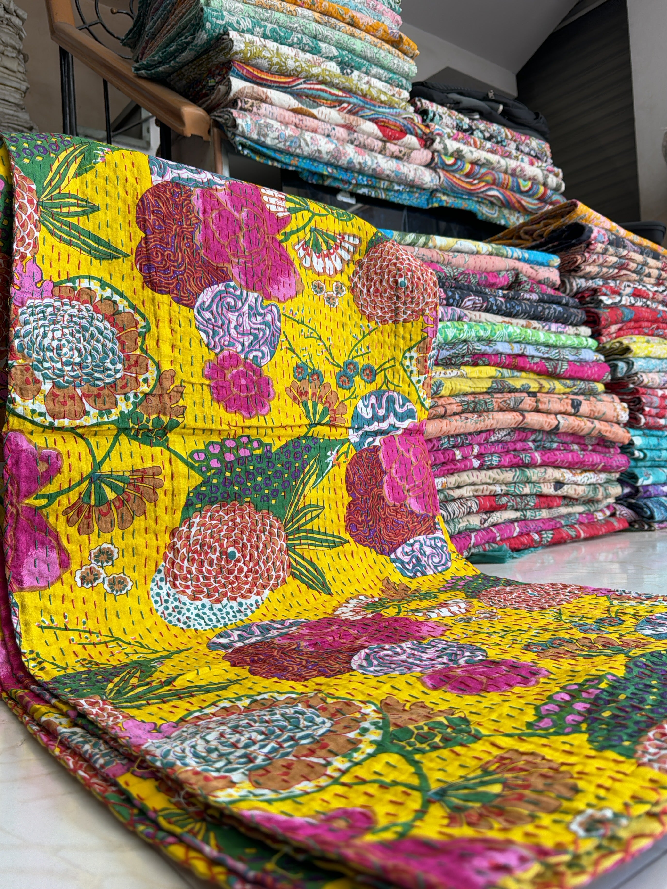 Pre-Washed Printed Kantha Quilt – Ready to Use