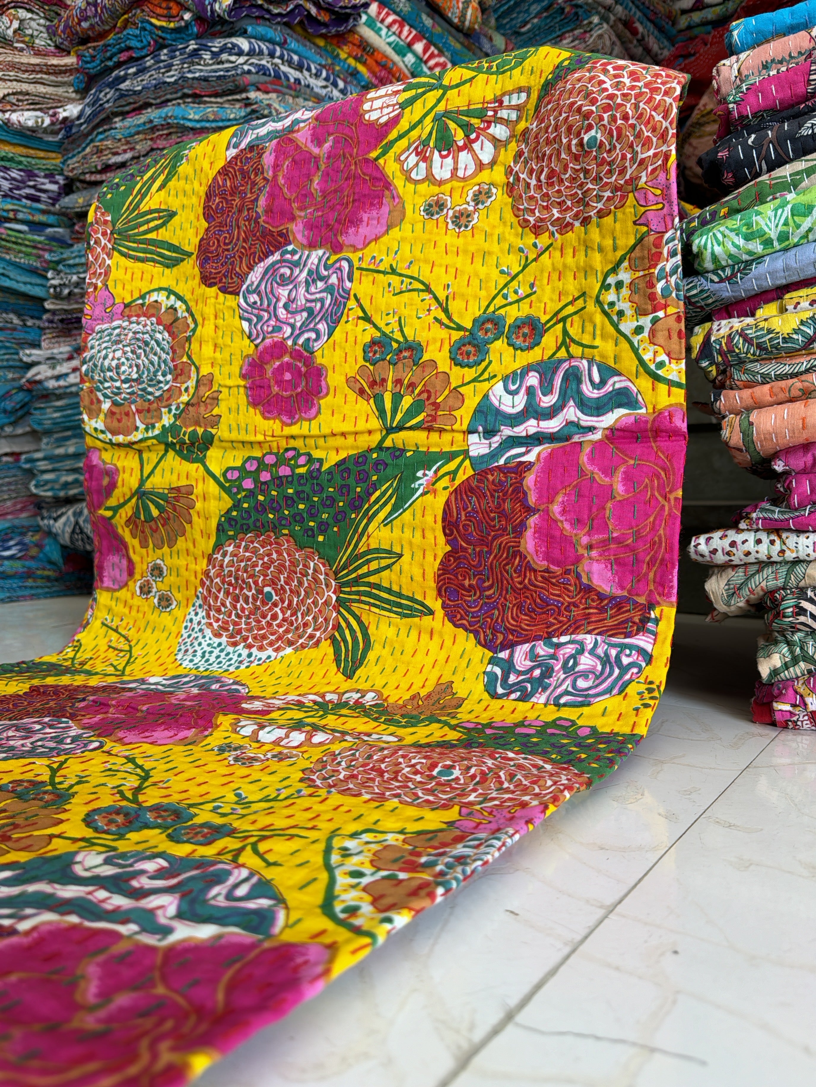 Pre-Washed Printed Kantha Quilt – Ready to Use