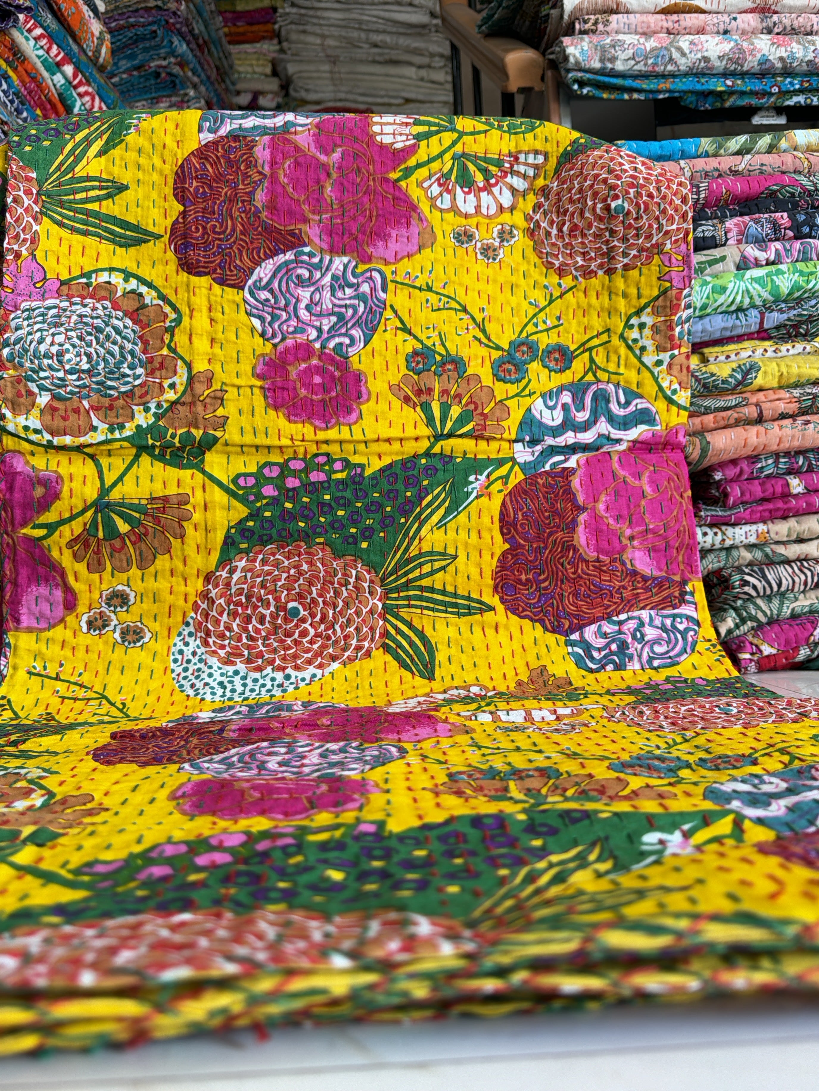 Pre-Washed Printed Kantha Quilt – Ready to Use