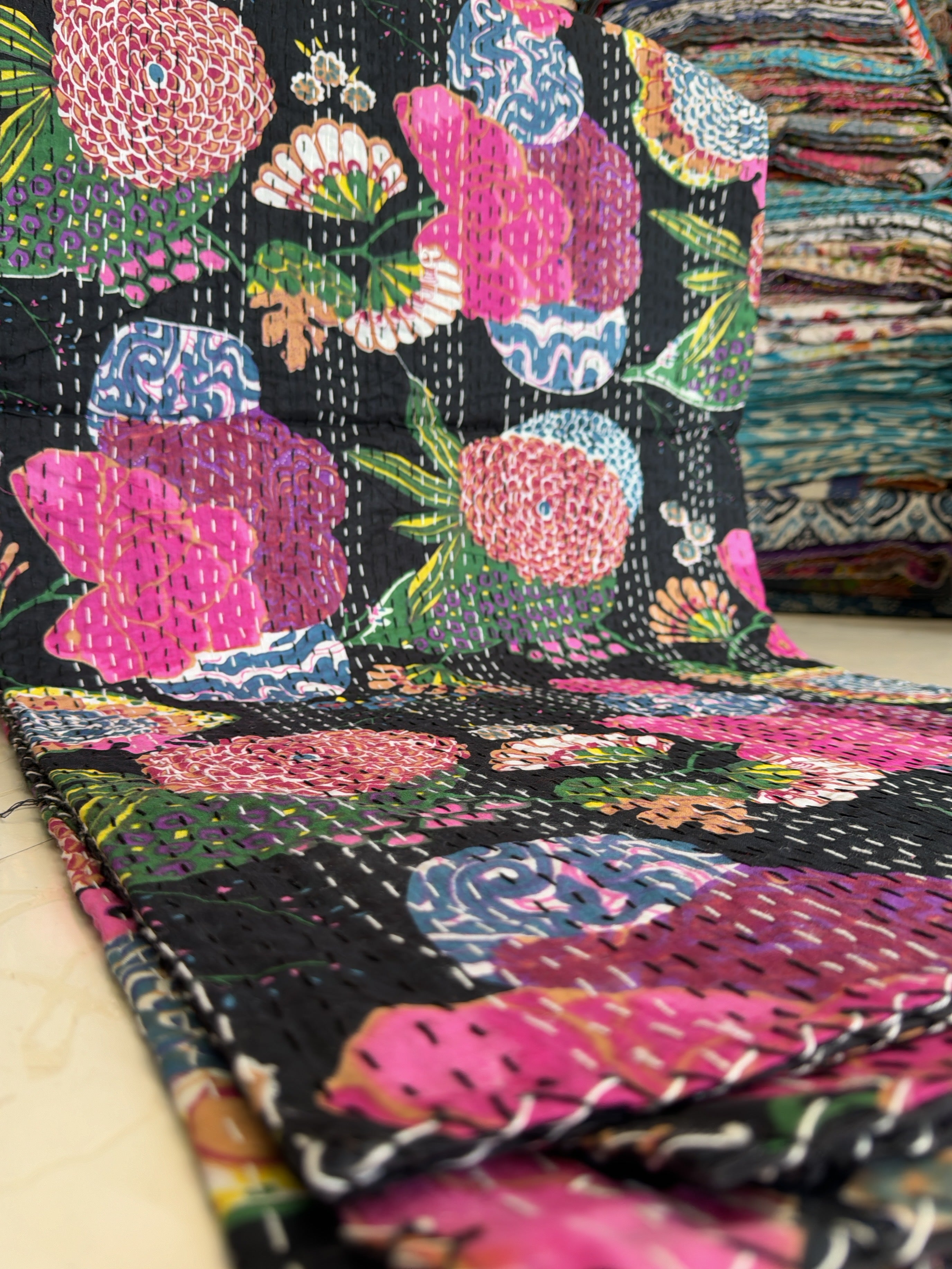 Multi-Layered Cotton Kantha Quilt – Printed Design