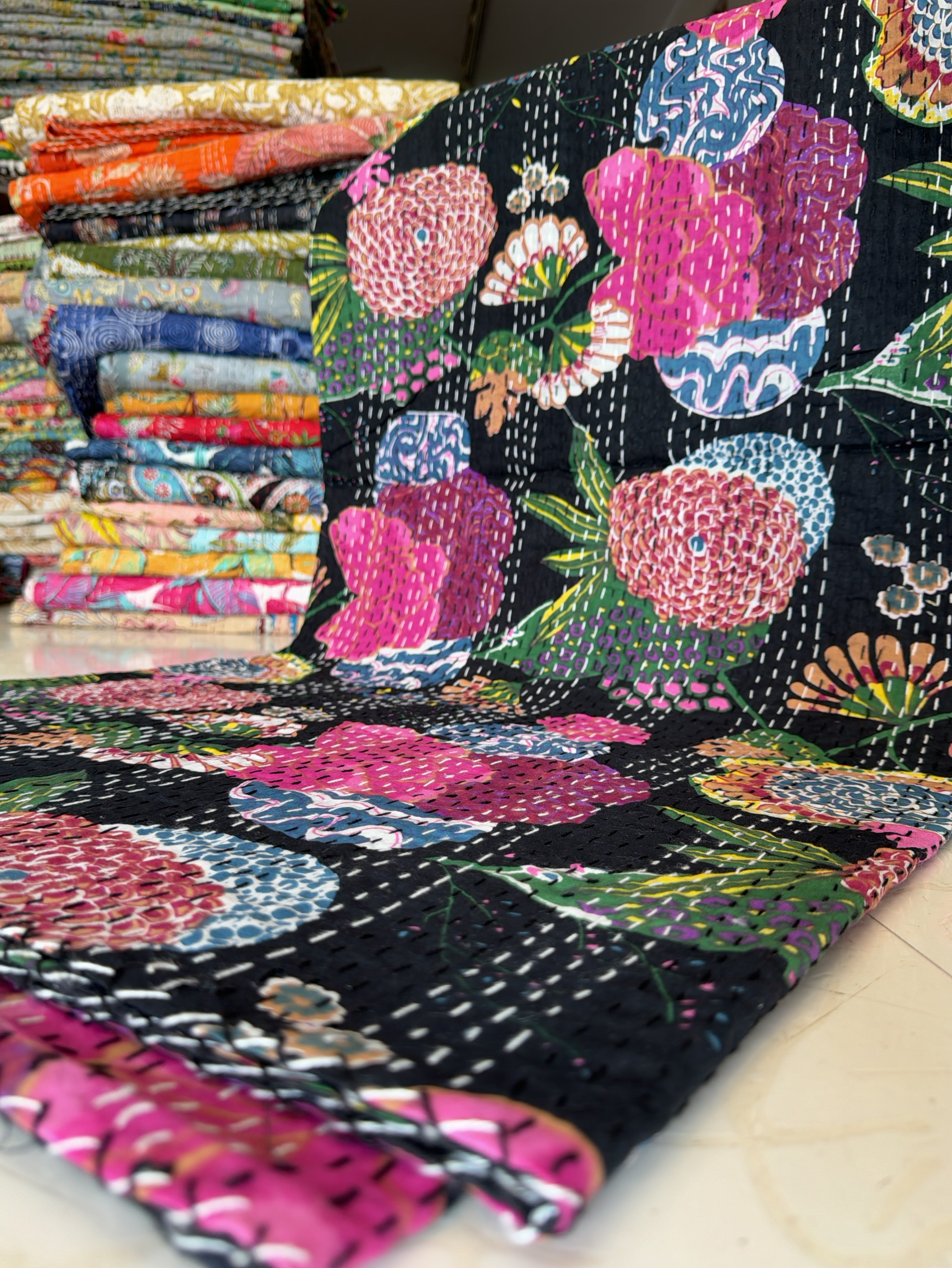 Multi-Layered Cotton Kantha Quilt – Printed Design
