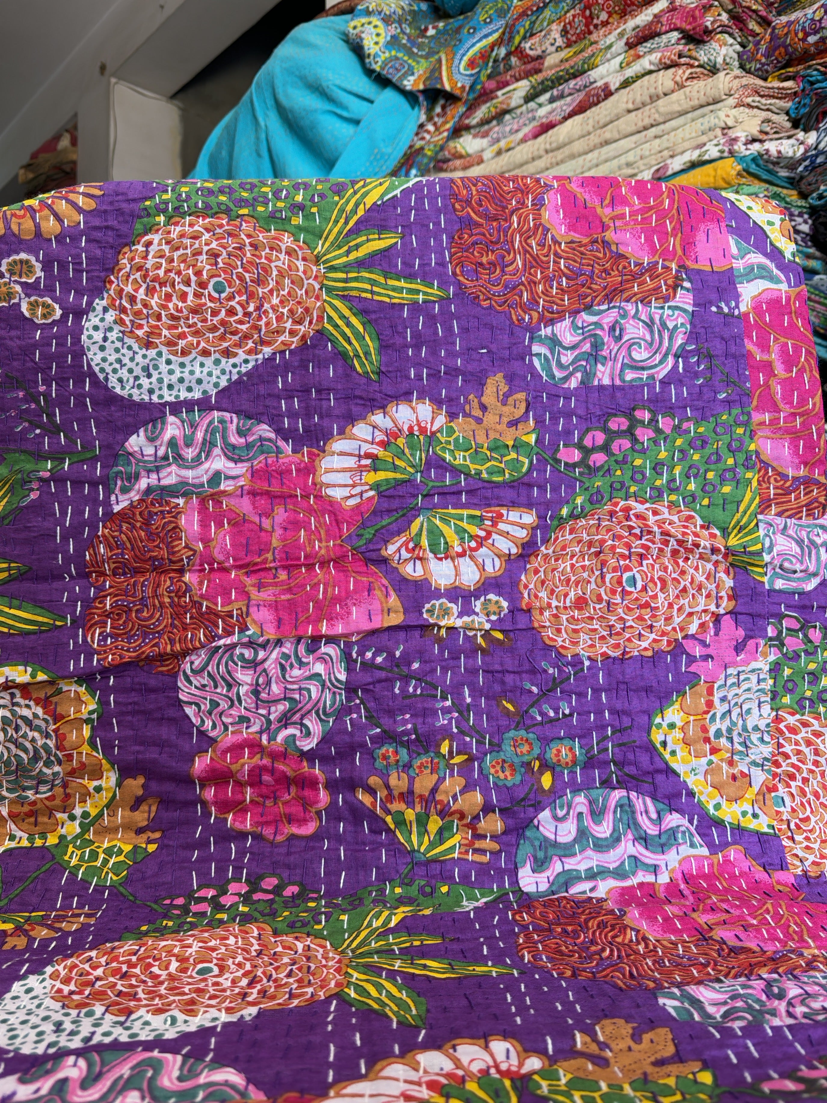 Printed Kantha Blanket – Hand-Stitched with Love