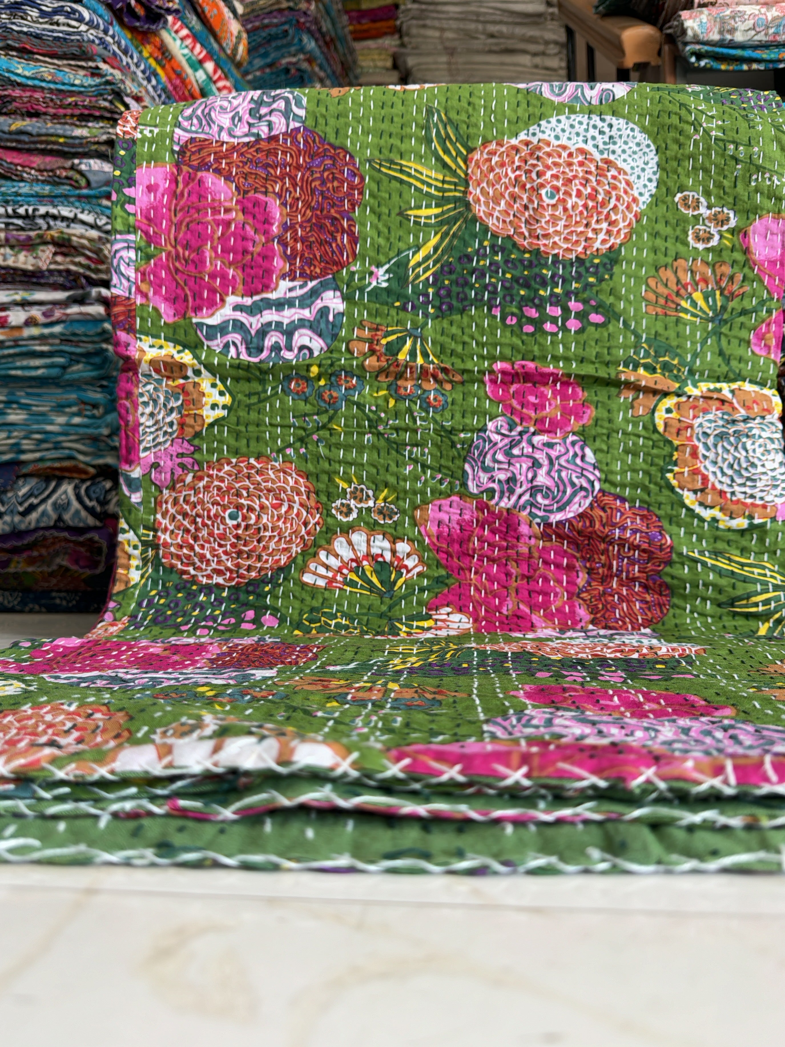 Artisan-Made Printed Kantha Quilt – Unique Patterns
