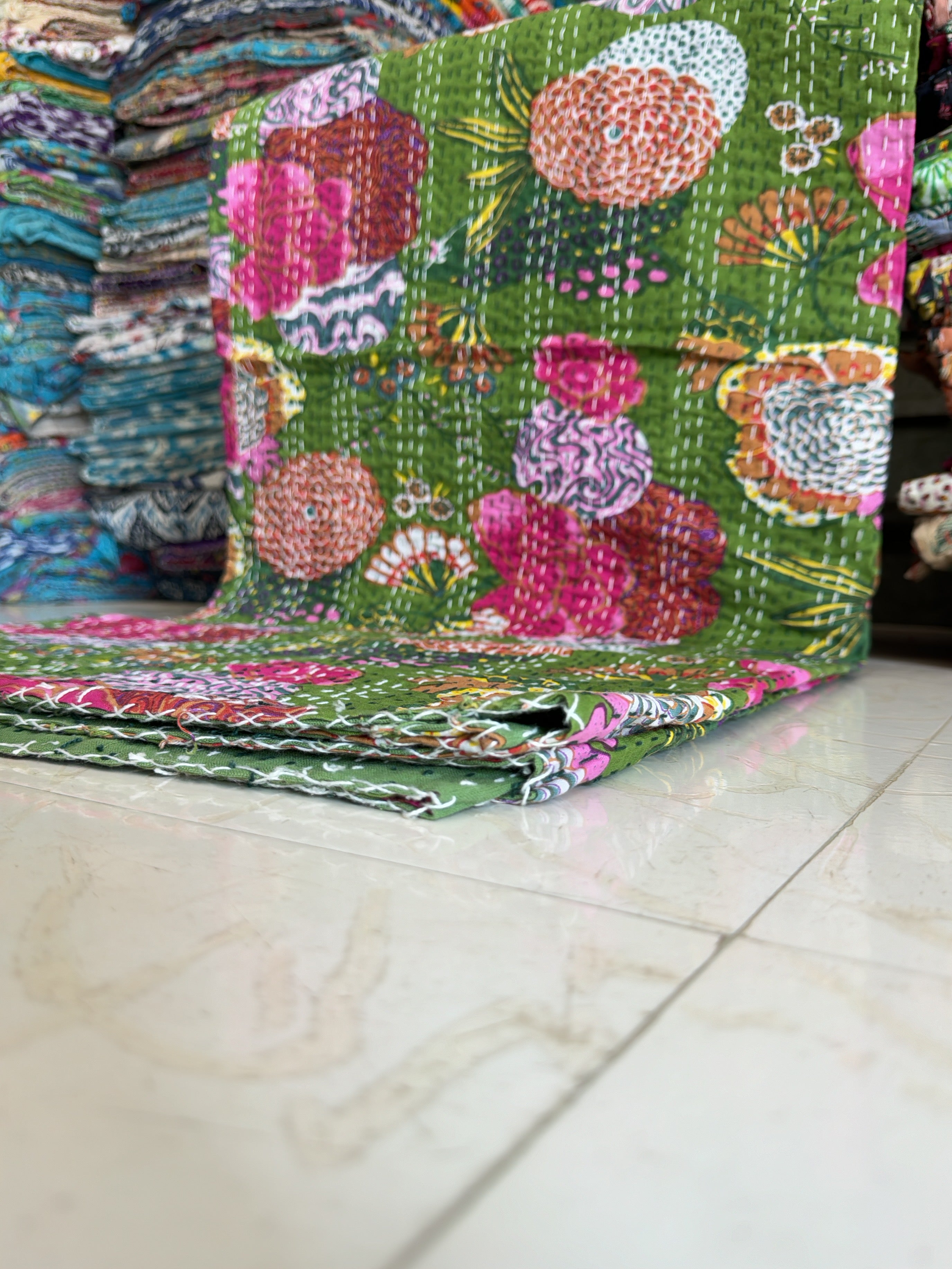 Artisan-Made Printed Kantha Quilt – Unique Patterns