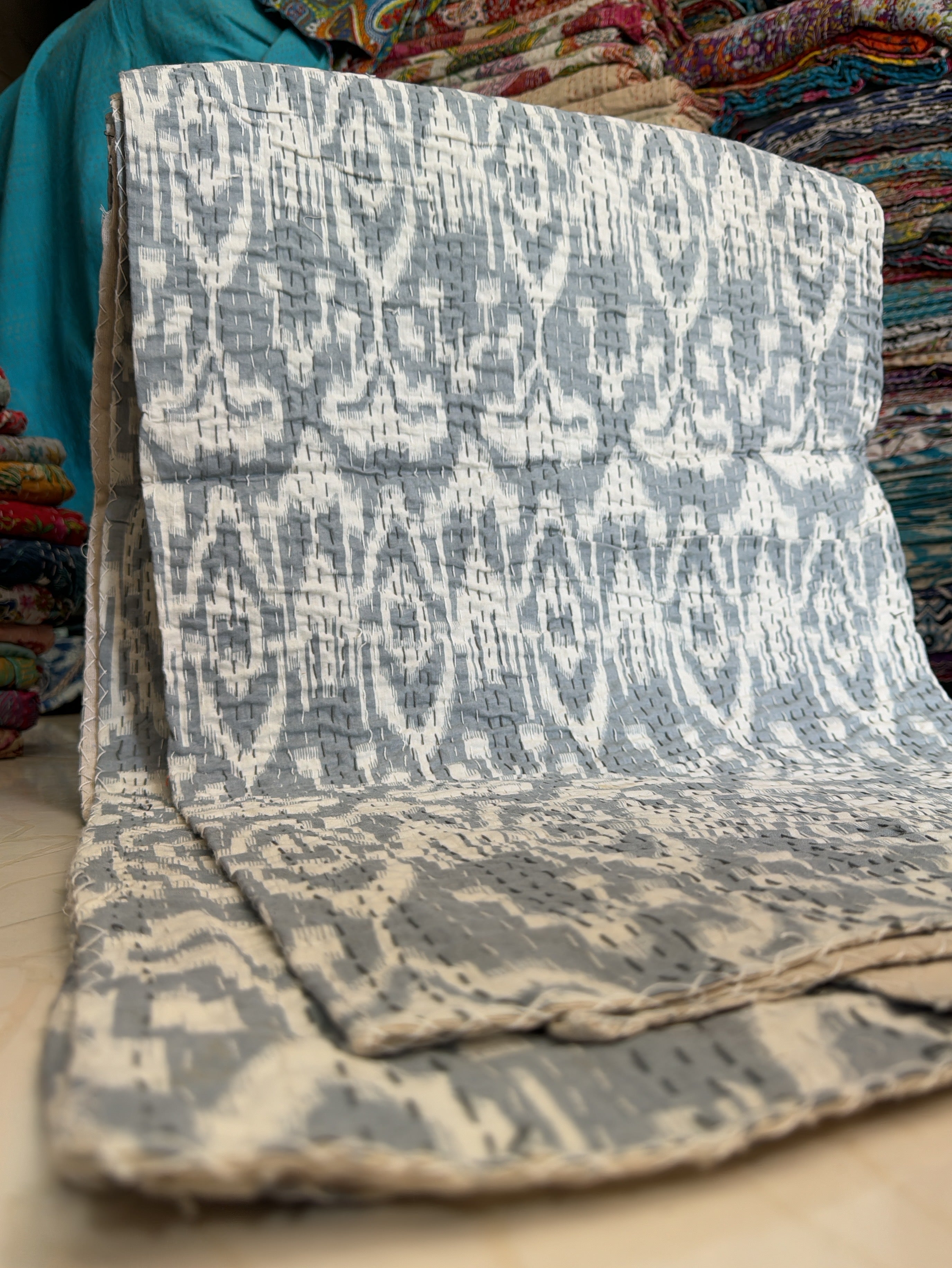 Quilted Bedspread with Kantha Stitch – Printed Look