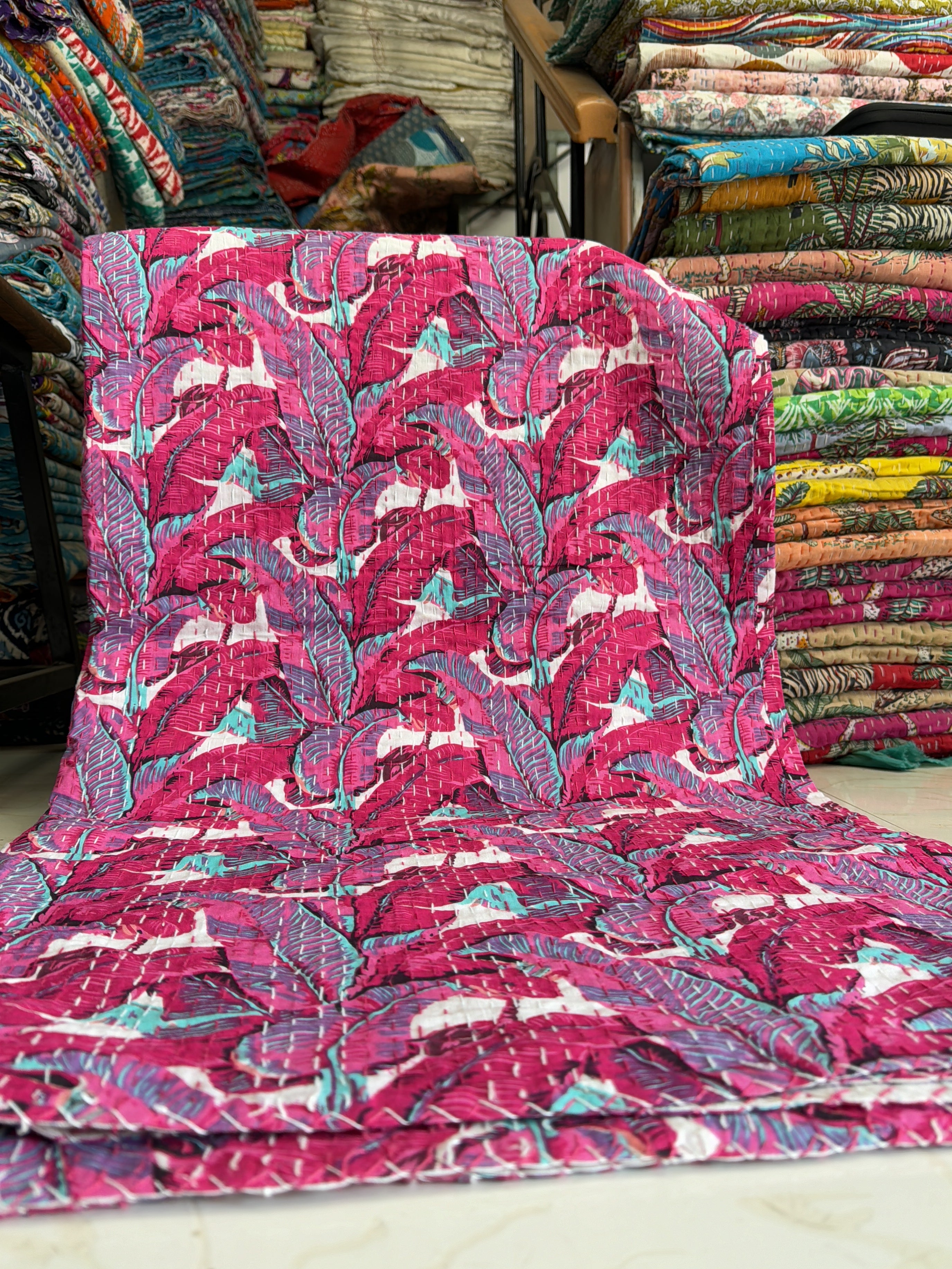 Indian Kantha Quilt – Vintage Print Cotton Blanket