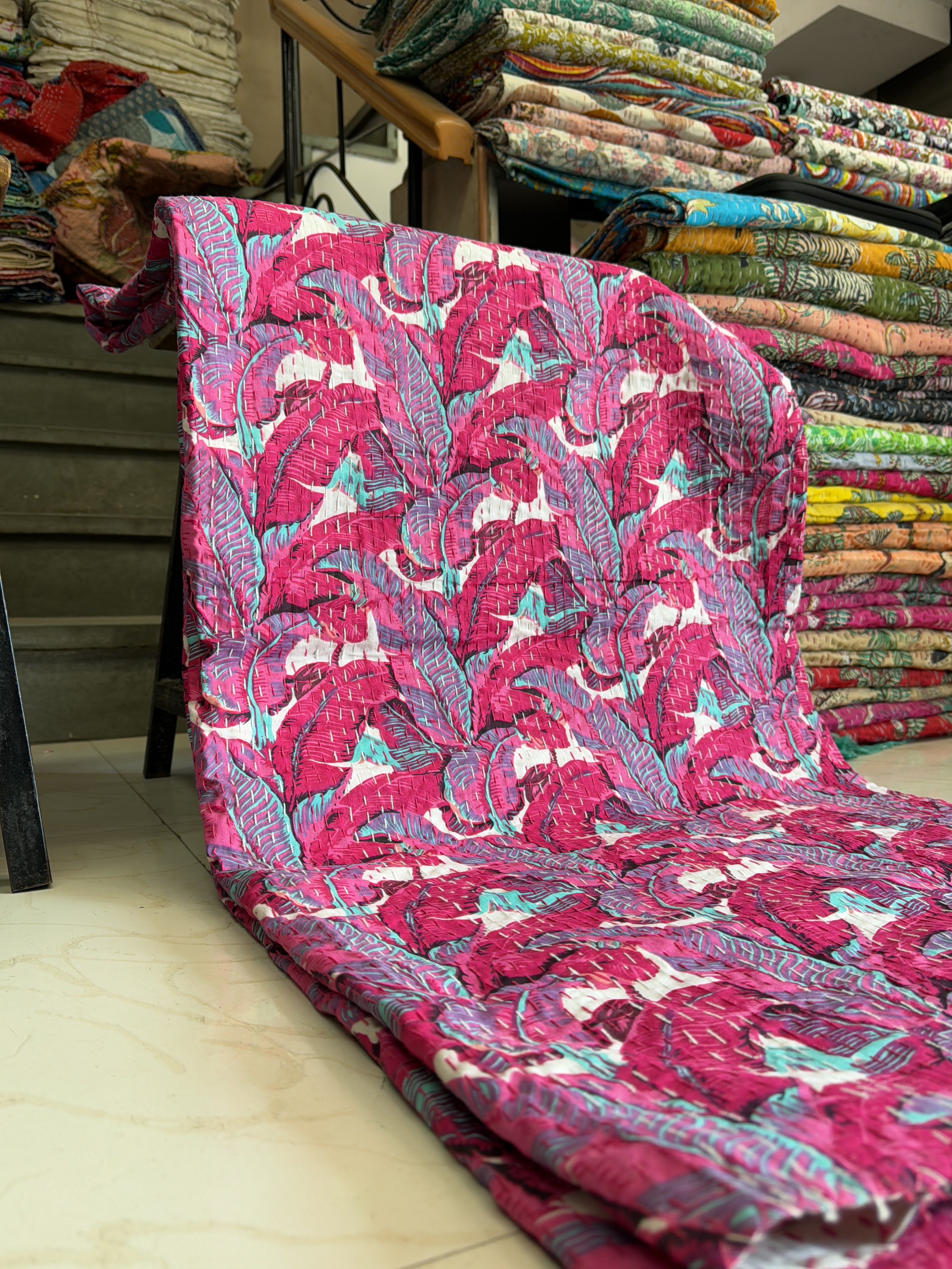 Indian Kantha Quilt – Vintage Print Cotton Blanket