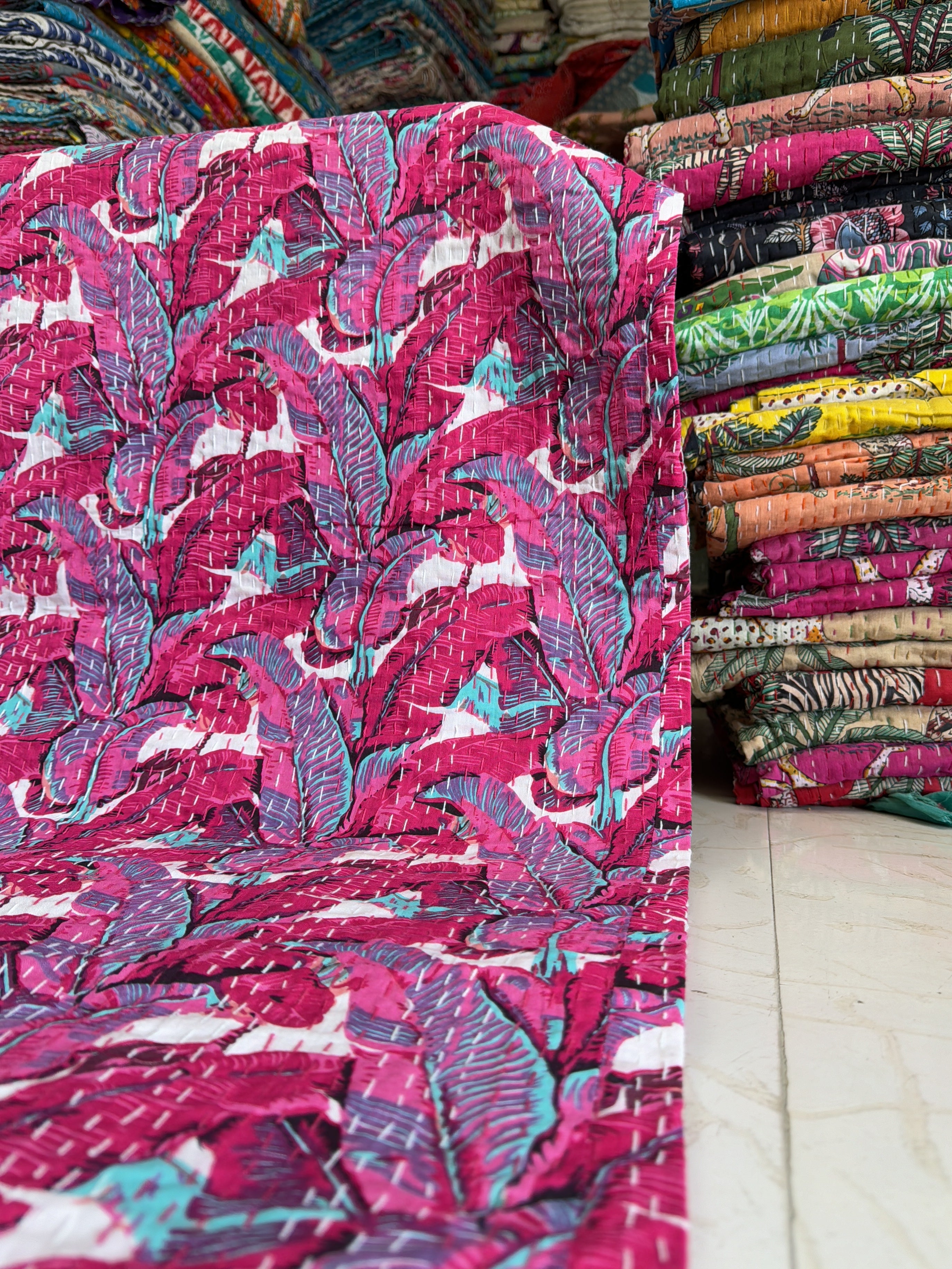 Indian Kantha Quilt – Vintage Print Cotton Blanket