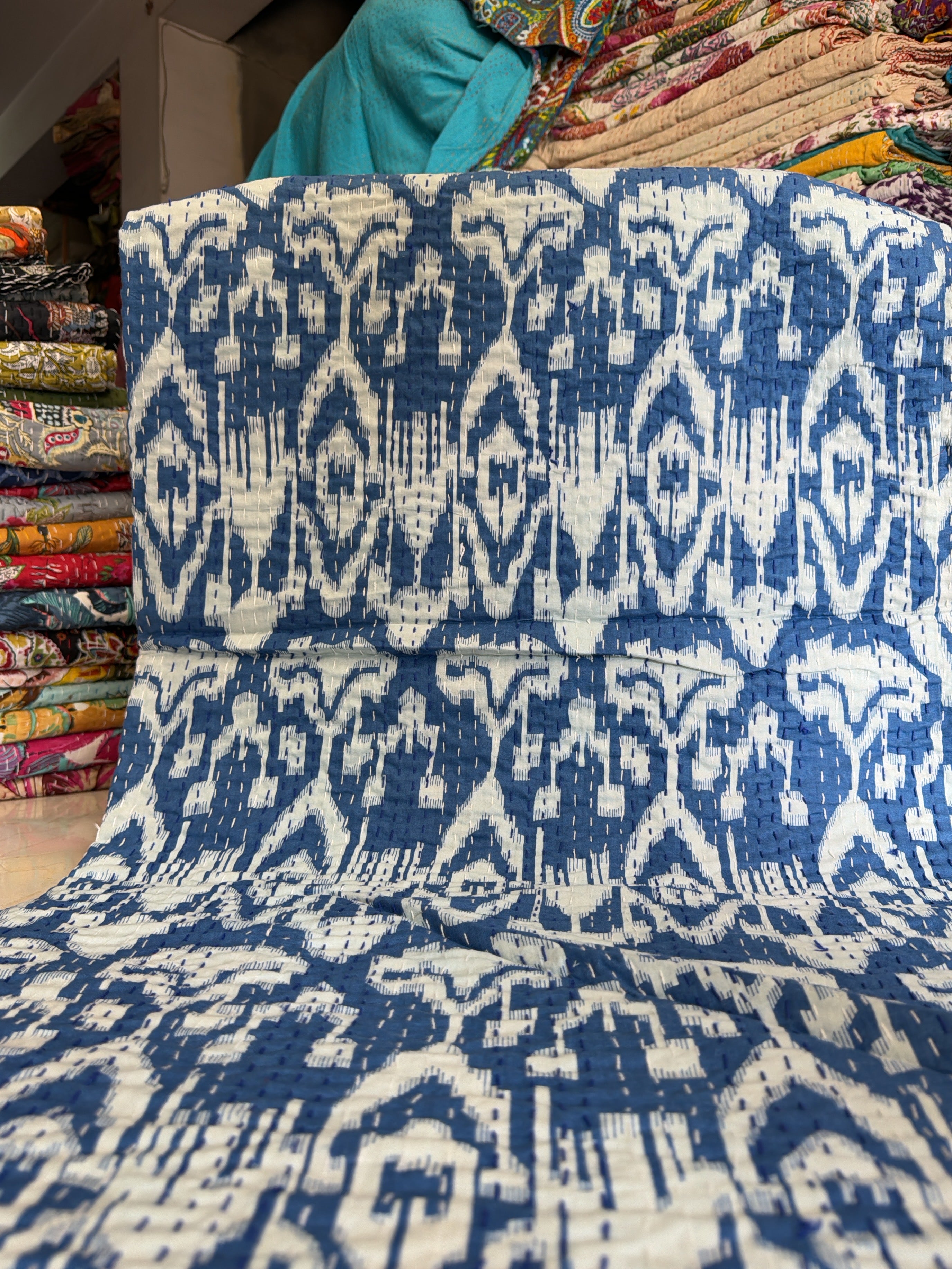 Printed Indian Quilt – Soft & Vibrant Kantha Fabric