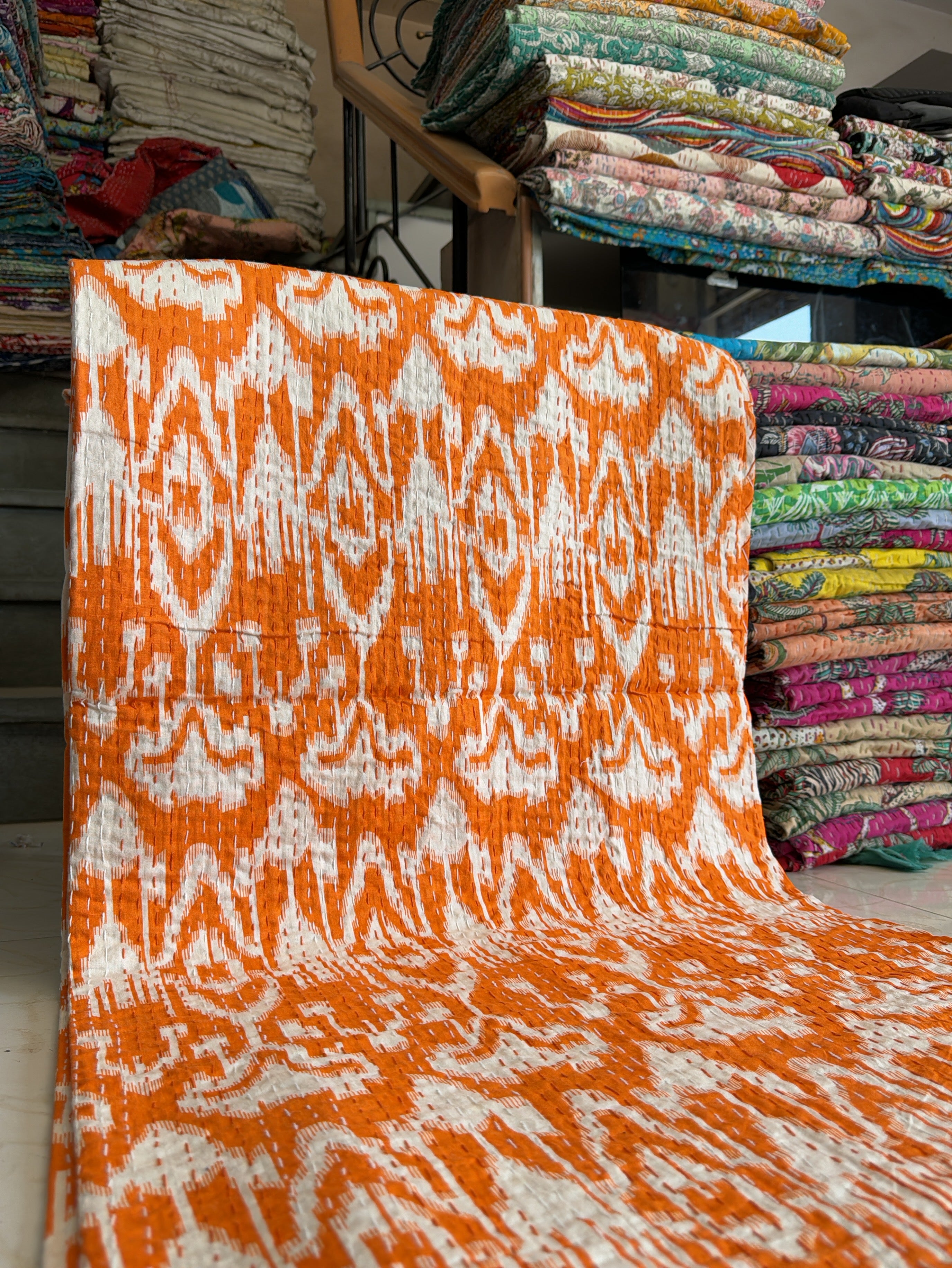 Block Print Cotton Quilt – Kantha Throw Blanket