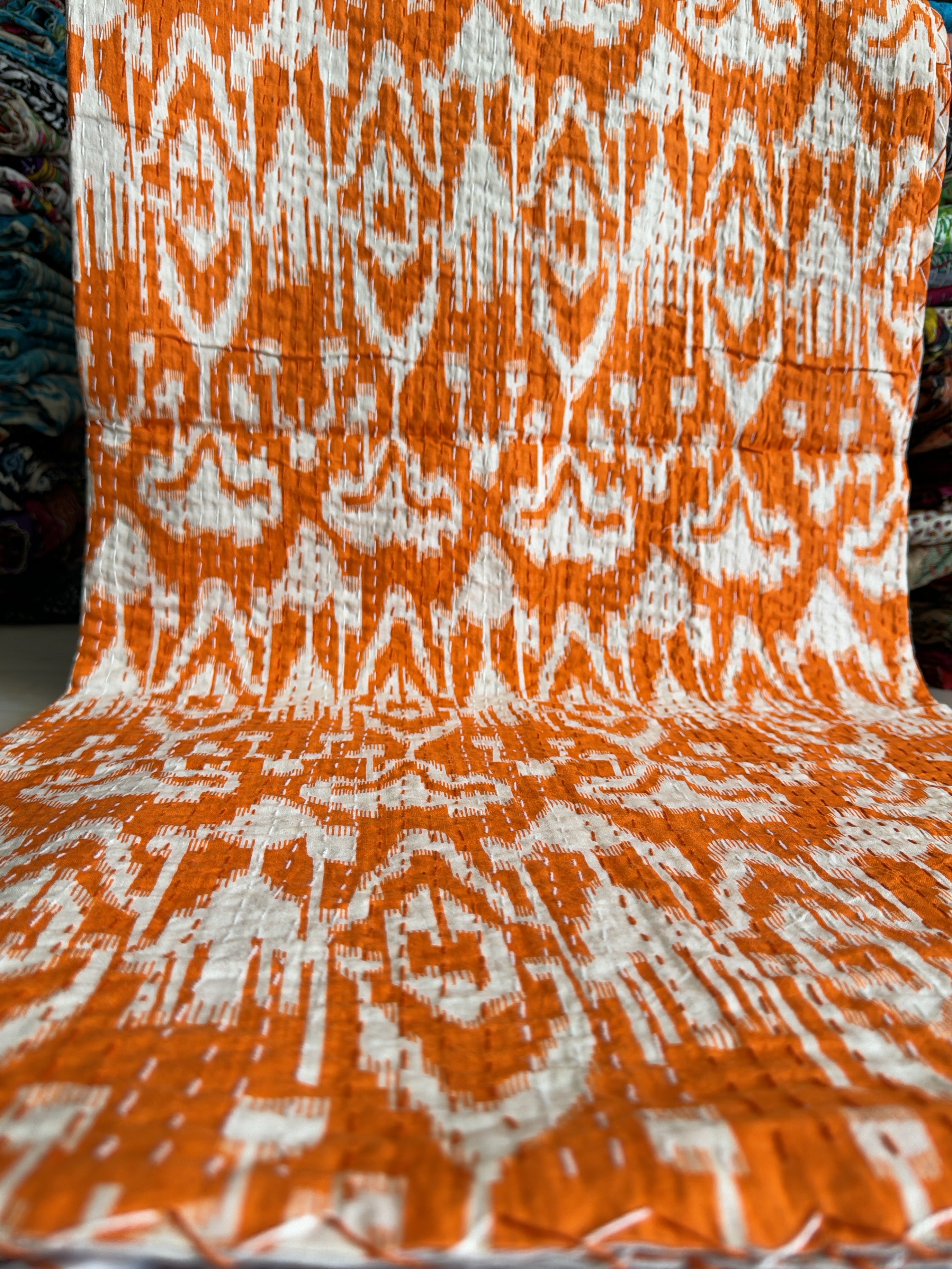 Block Print Cotton Quilt – Kantha Throw Blanket