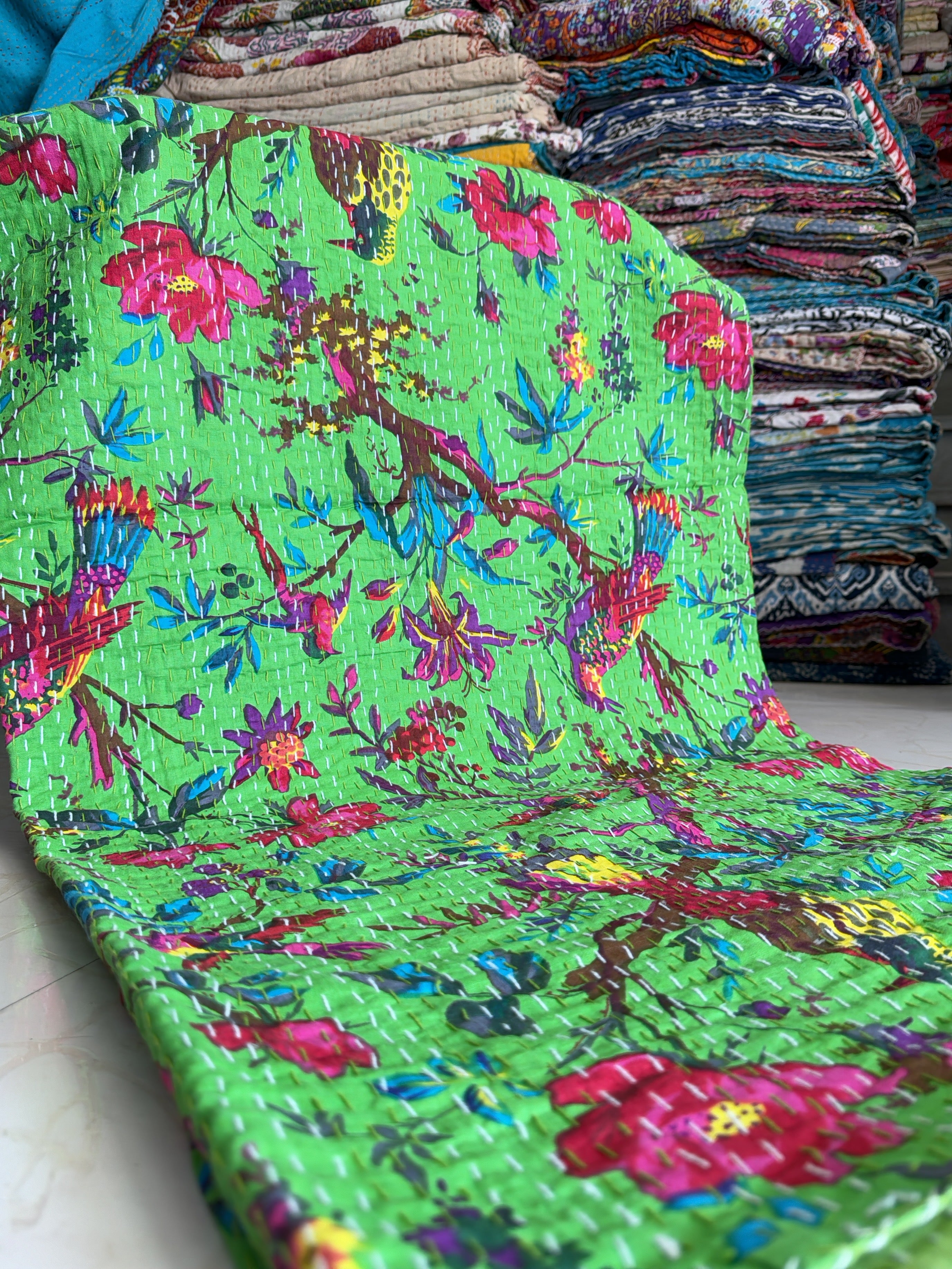 Printed Kantha Quilt – Queen Size Bedding Set