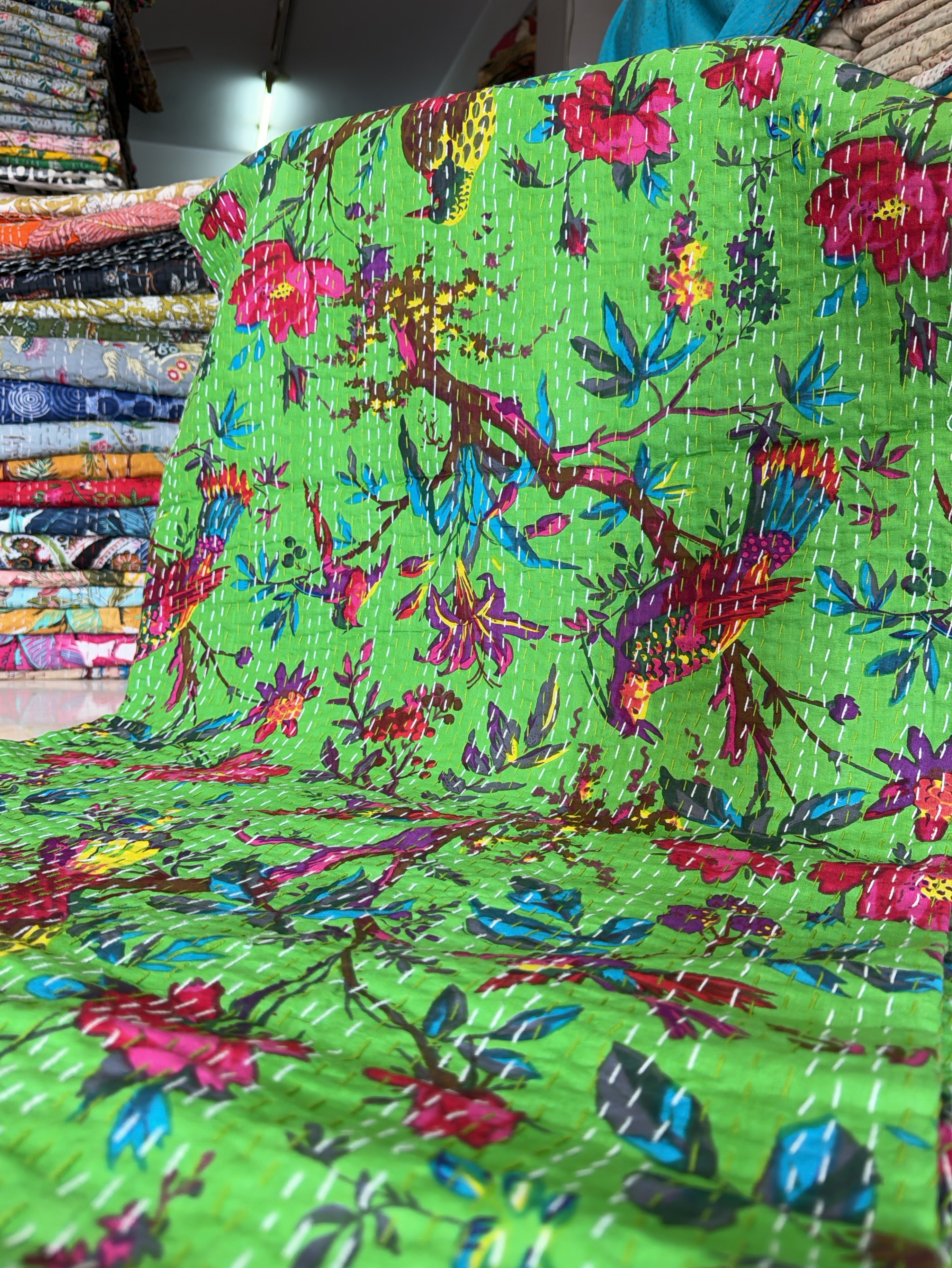 Printed Kantha Quilt – Queen Size Bedding Set