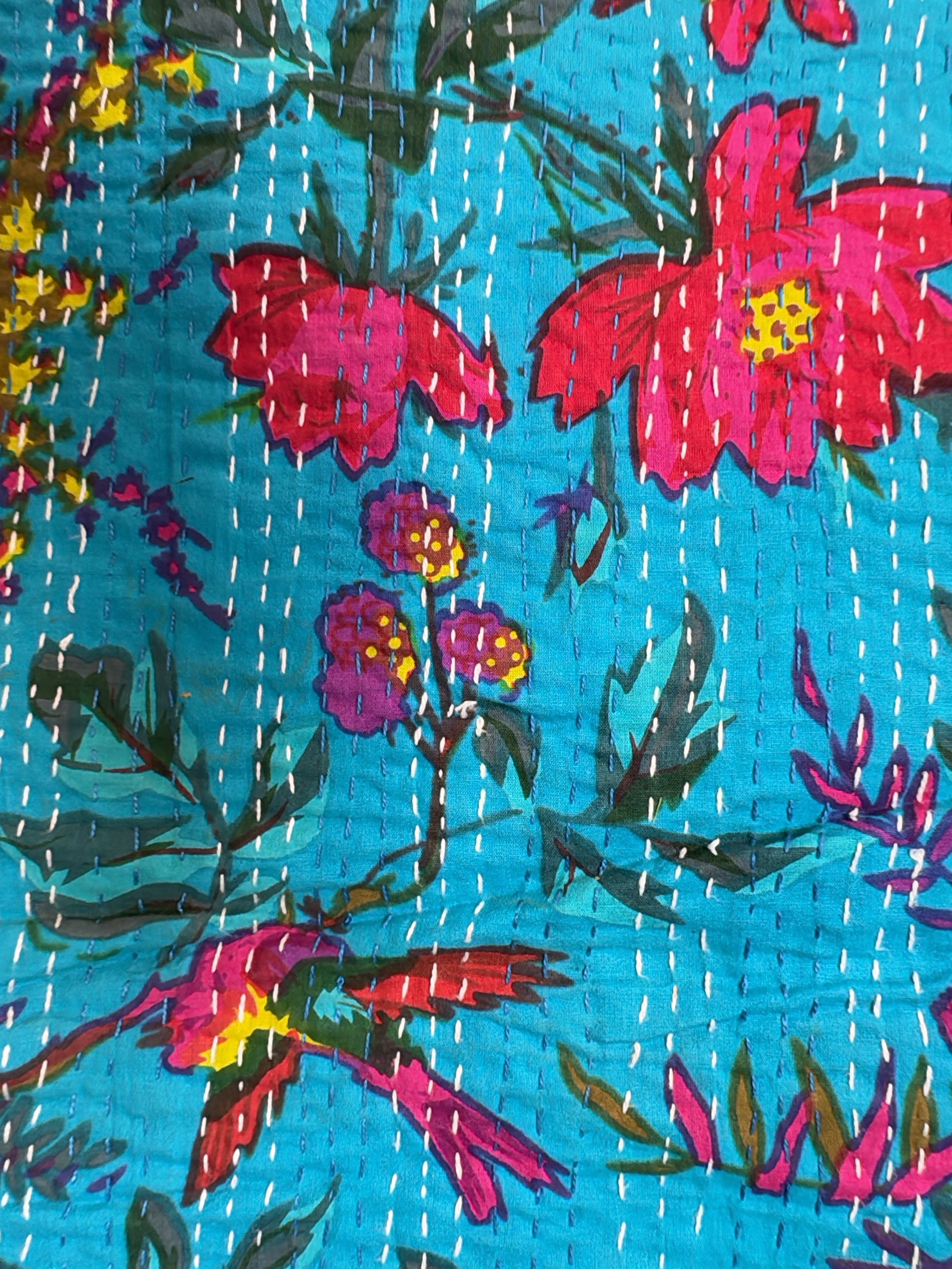 Indian Kantha Throw Blanket – Printed Quilt Design