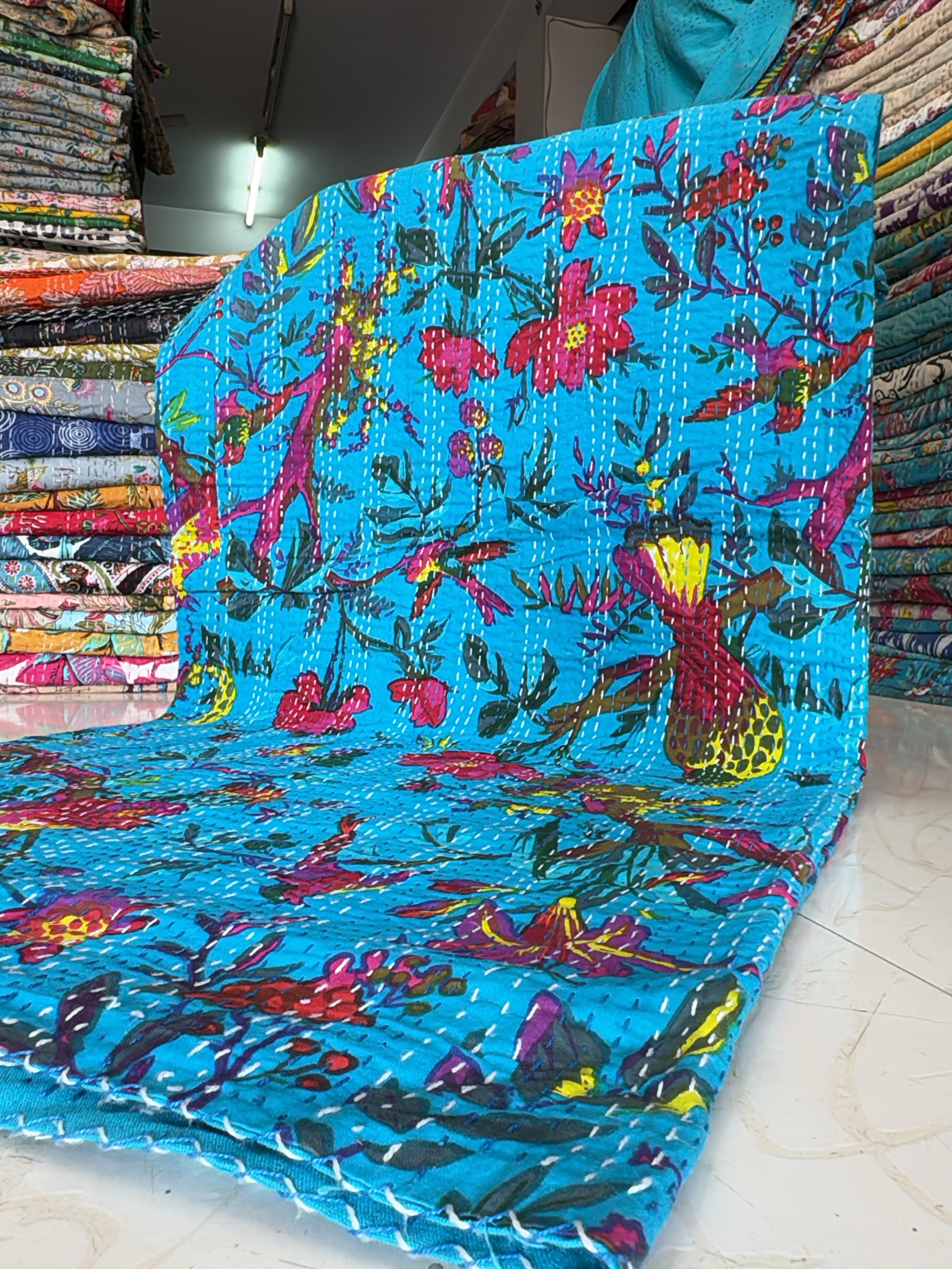 Indian Kantha Throw Blanket – Printed Quilt Design