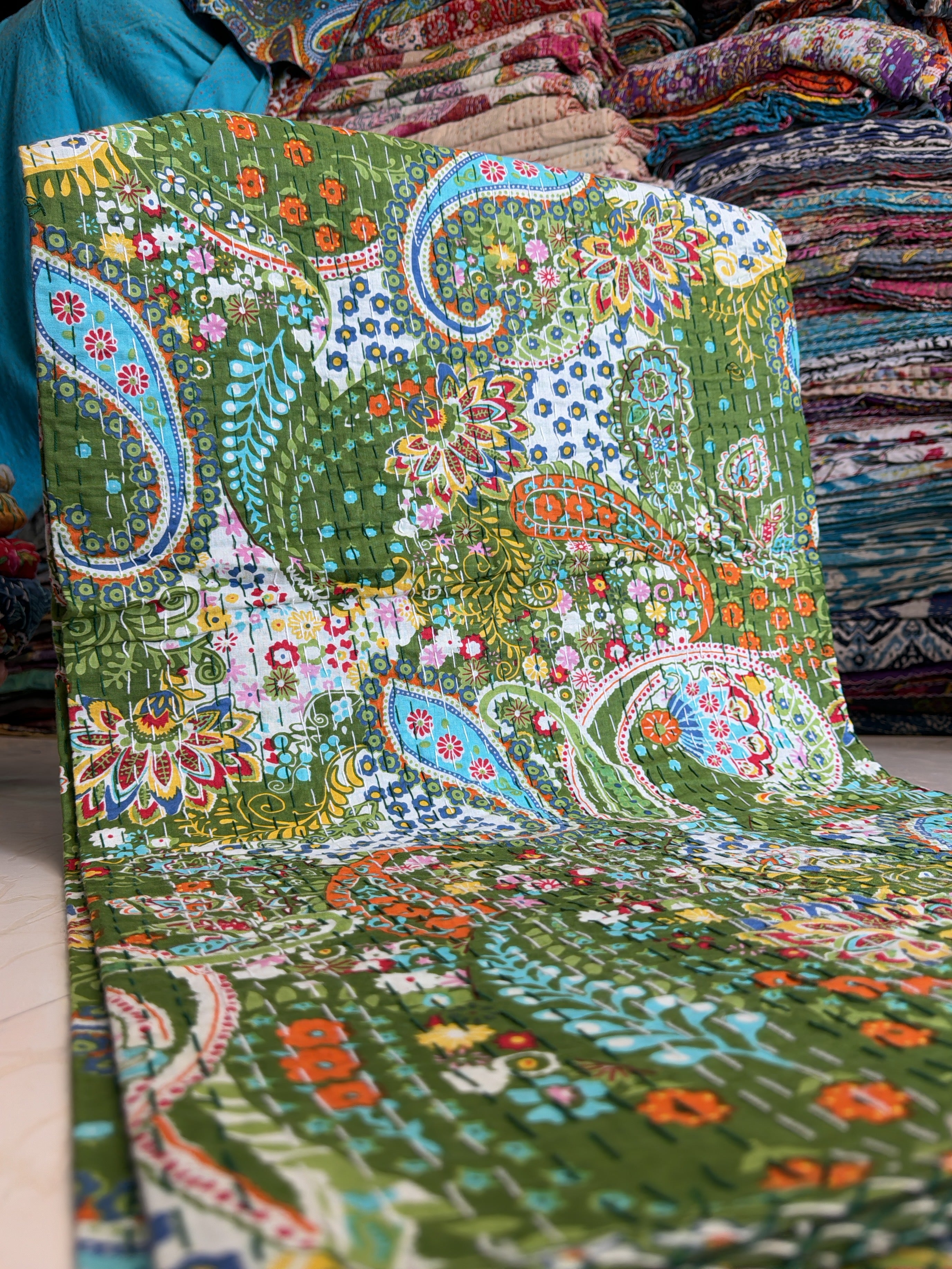 Lightweight Indian Quilt – Kantha Printed Bedspread