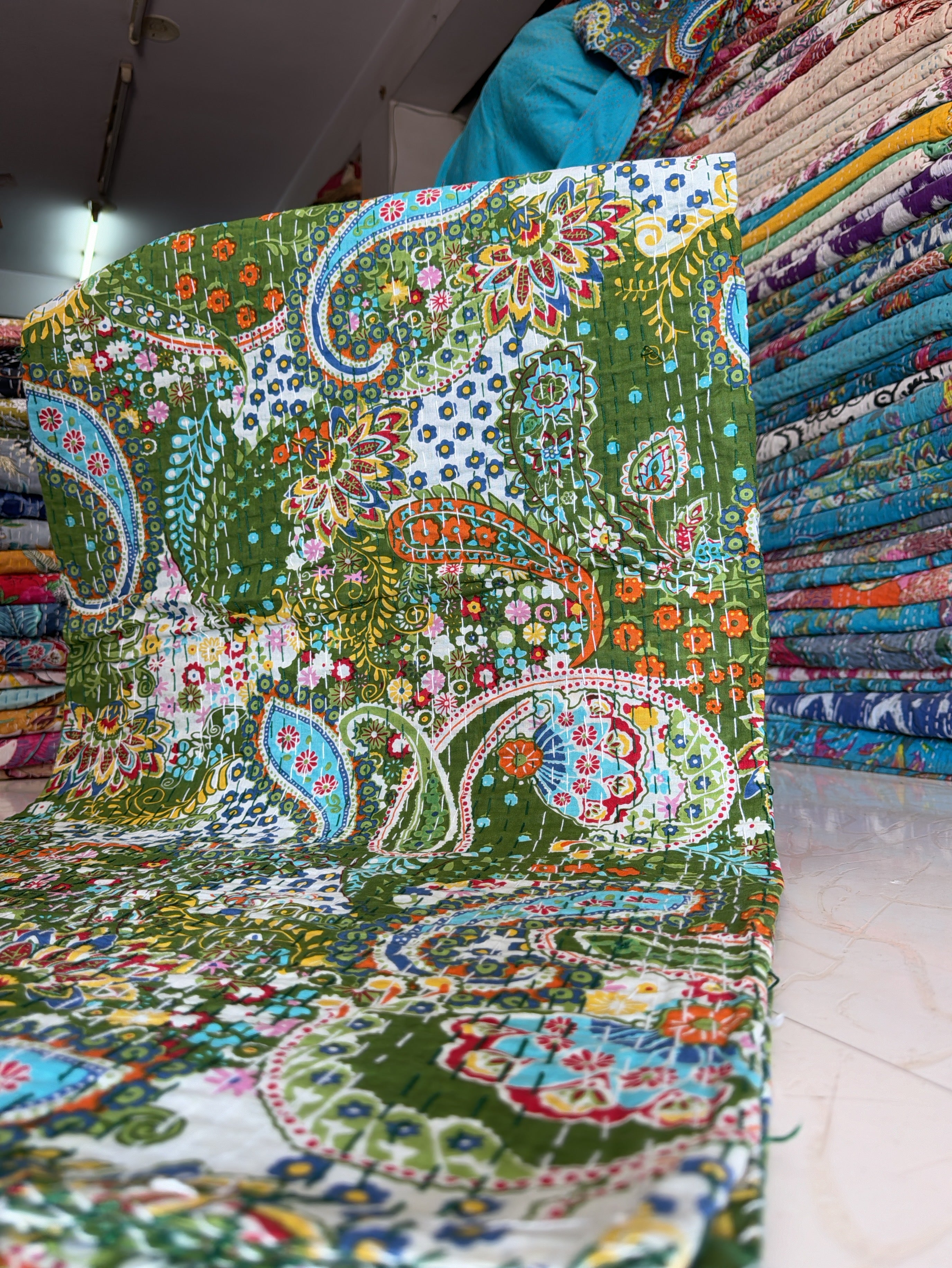 Lightweight Indian Quilt – Kantha Printed Bedspread