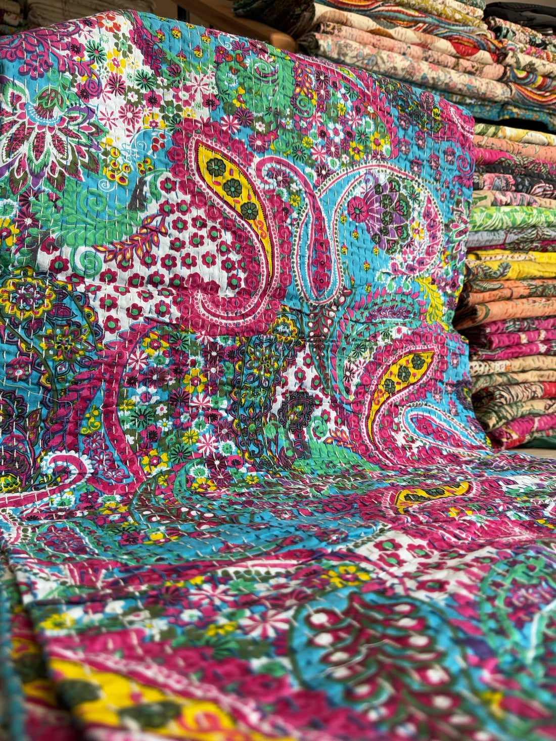 Kantha Quilted Blanket – Hand-Printed Comforter