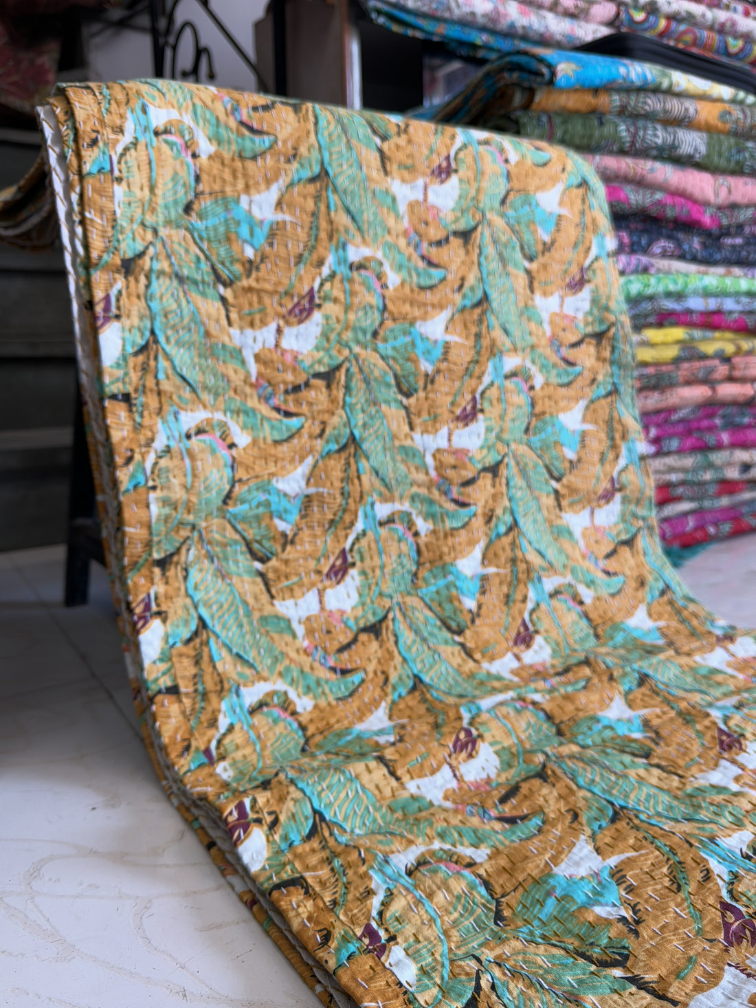 Boho Kantha Quilt – Printed Cotton Reversible Throw