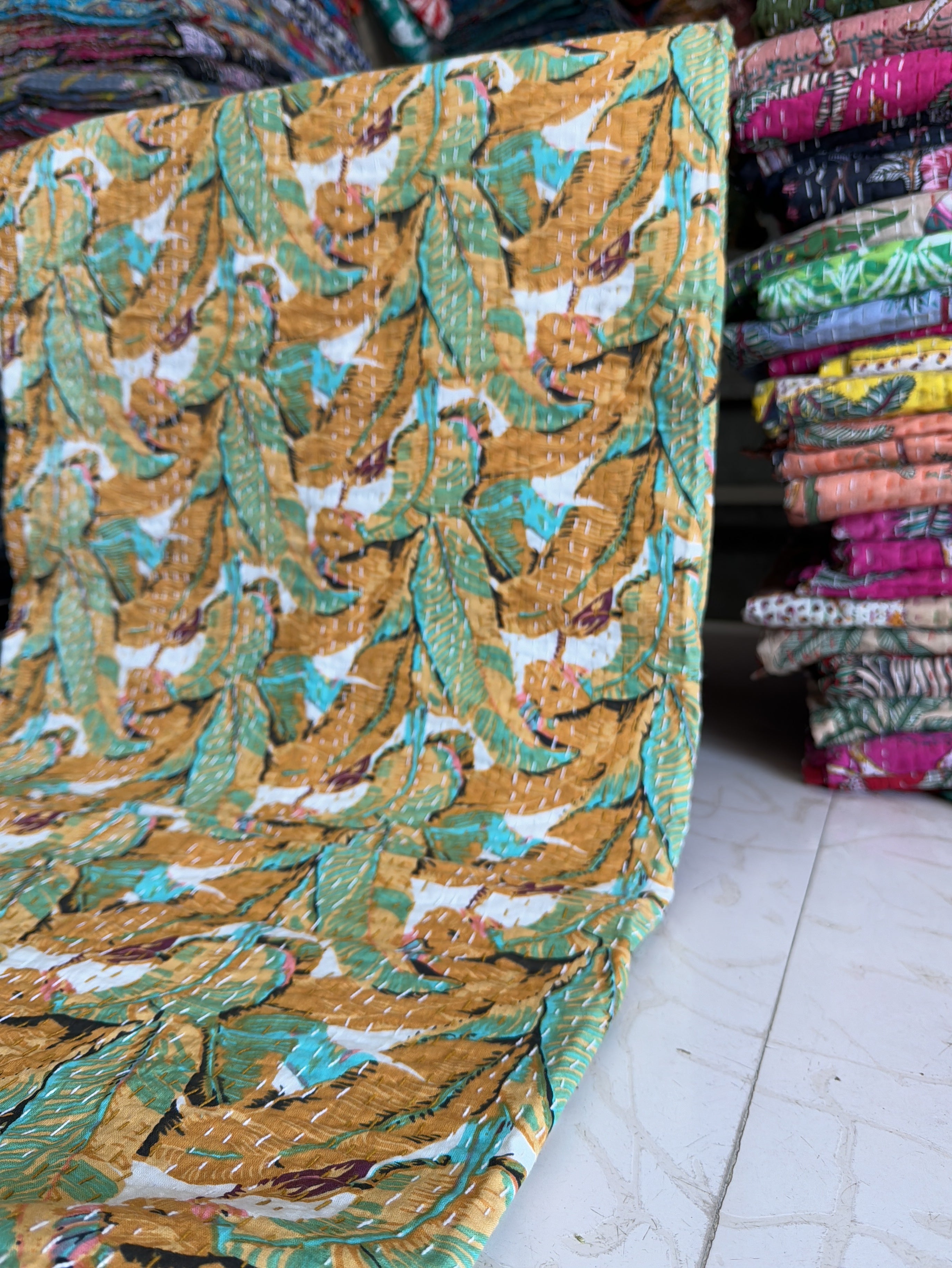 Boho Kantha Quilt – Printed Cotton Reversible Throw