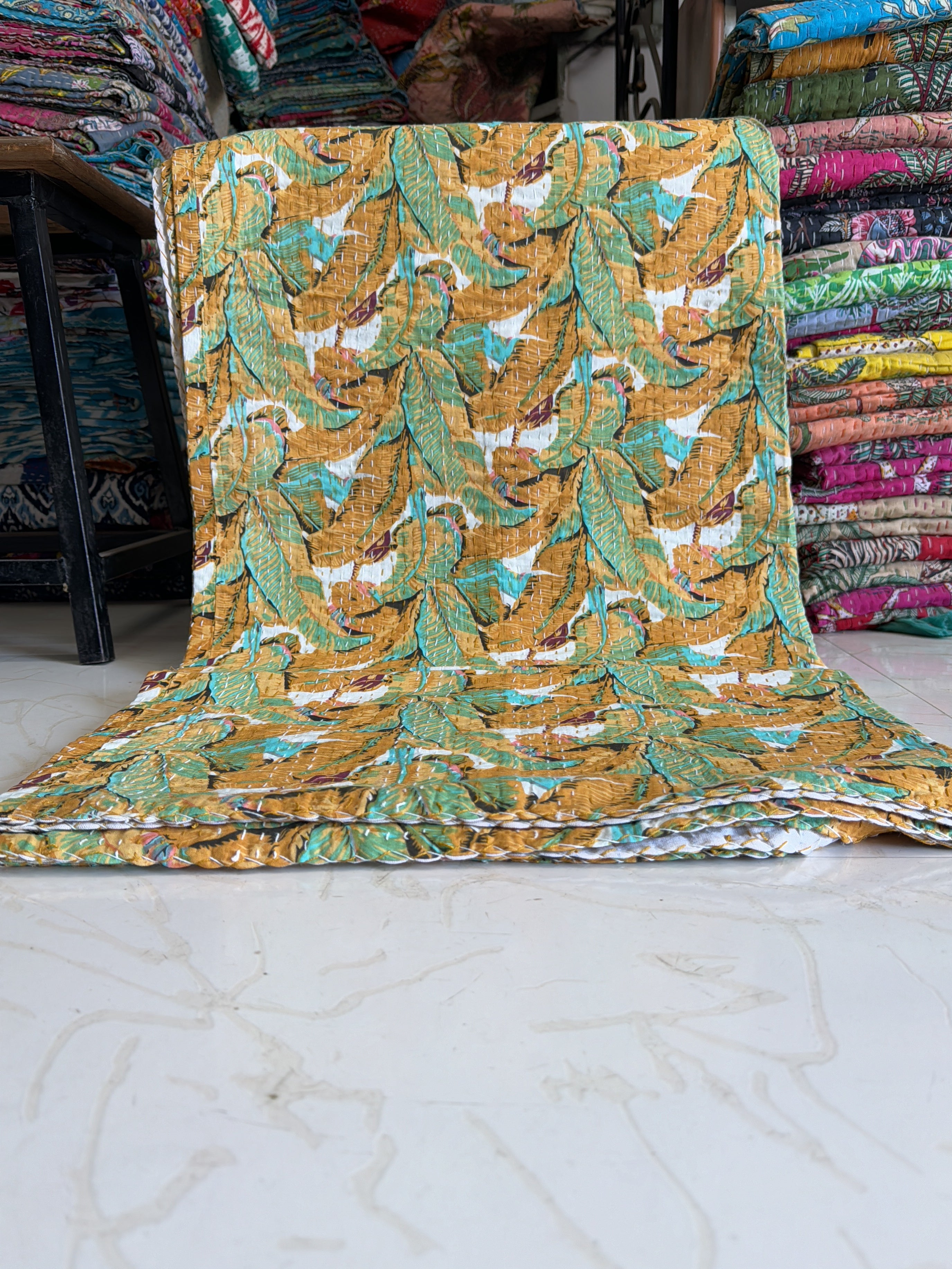 Boho Kantha Quilt – Printed Cotton Reversible Throw