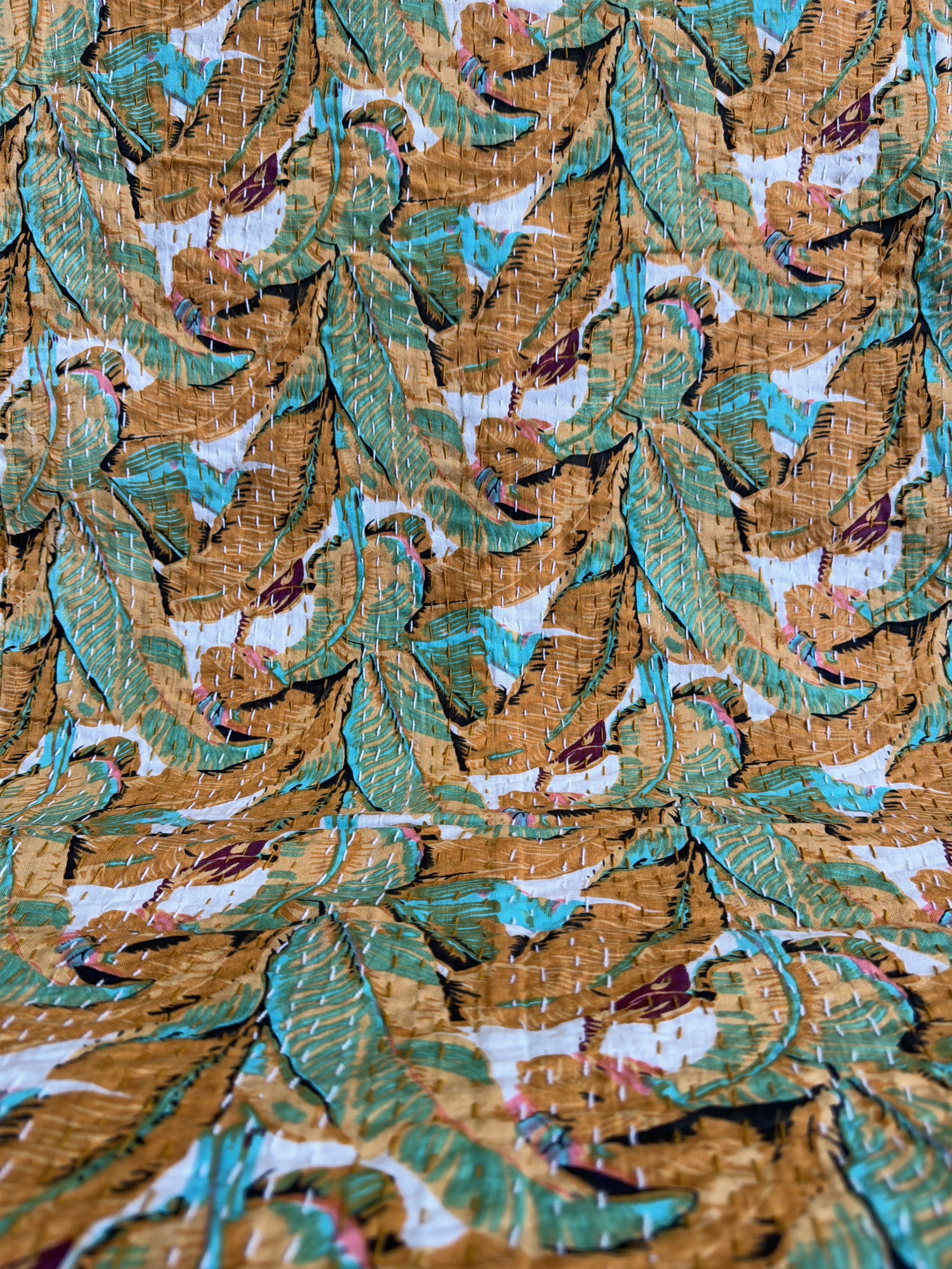Boho Kantha Quilt – Printed Cotton Reversible Throw